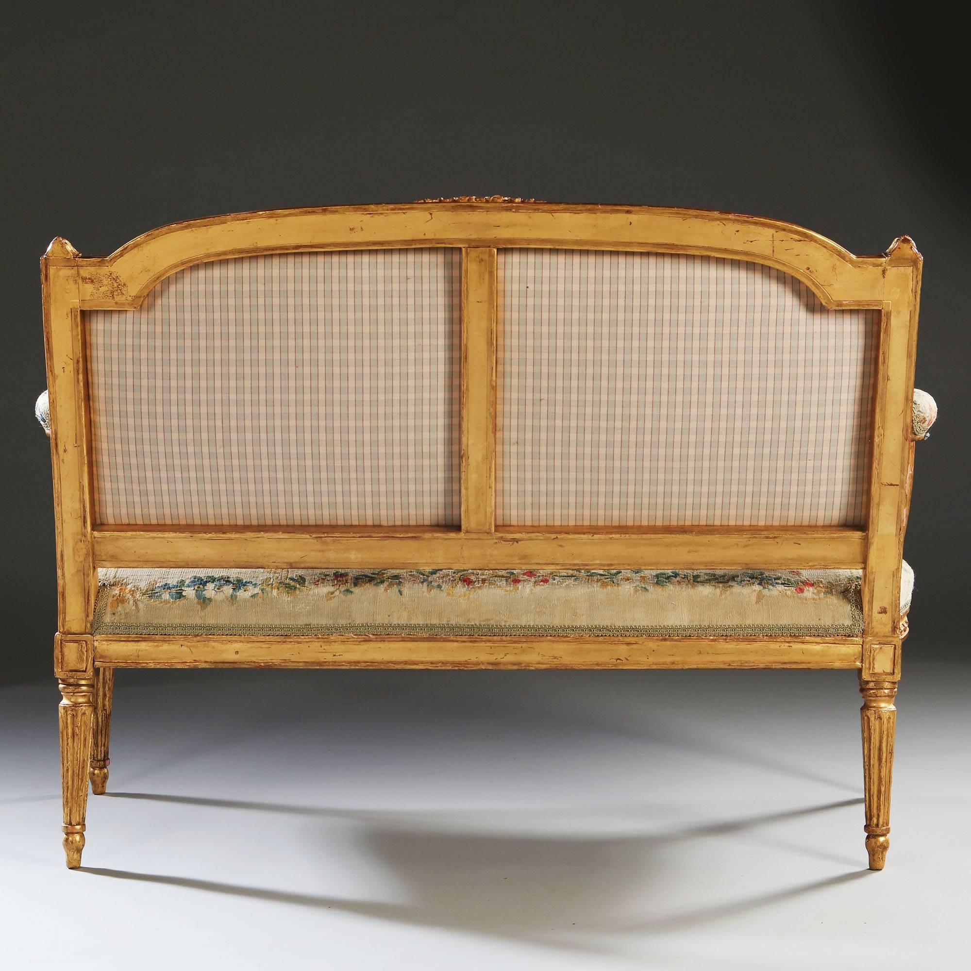 Pair of Giltwood Canapes, Louis XVI, 18th Century, Stamped Pierre Laroque 1