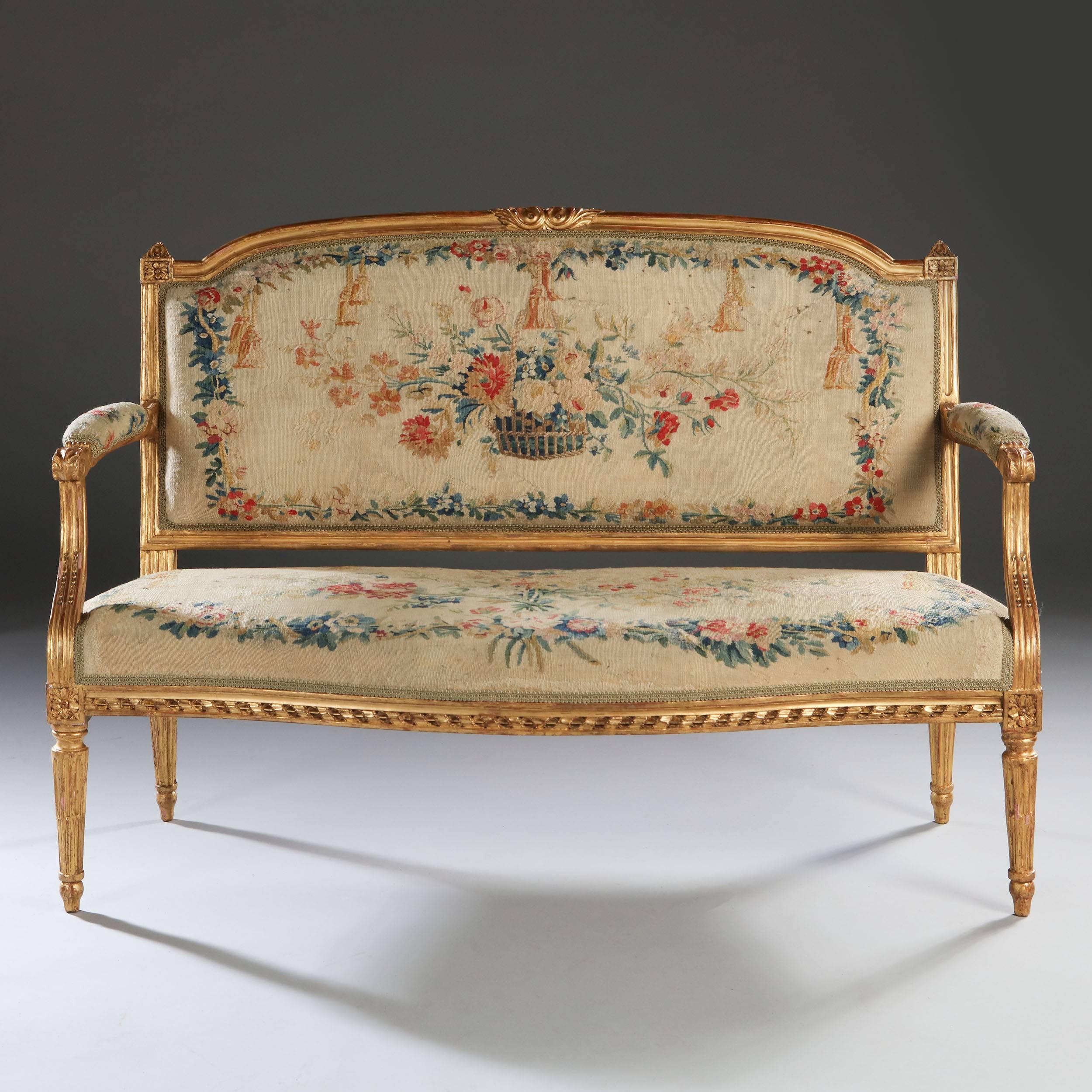 Pair of Giltwood Canapes, Louis XVI, 18th Century, Stamped Pierre Laroque 3