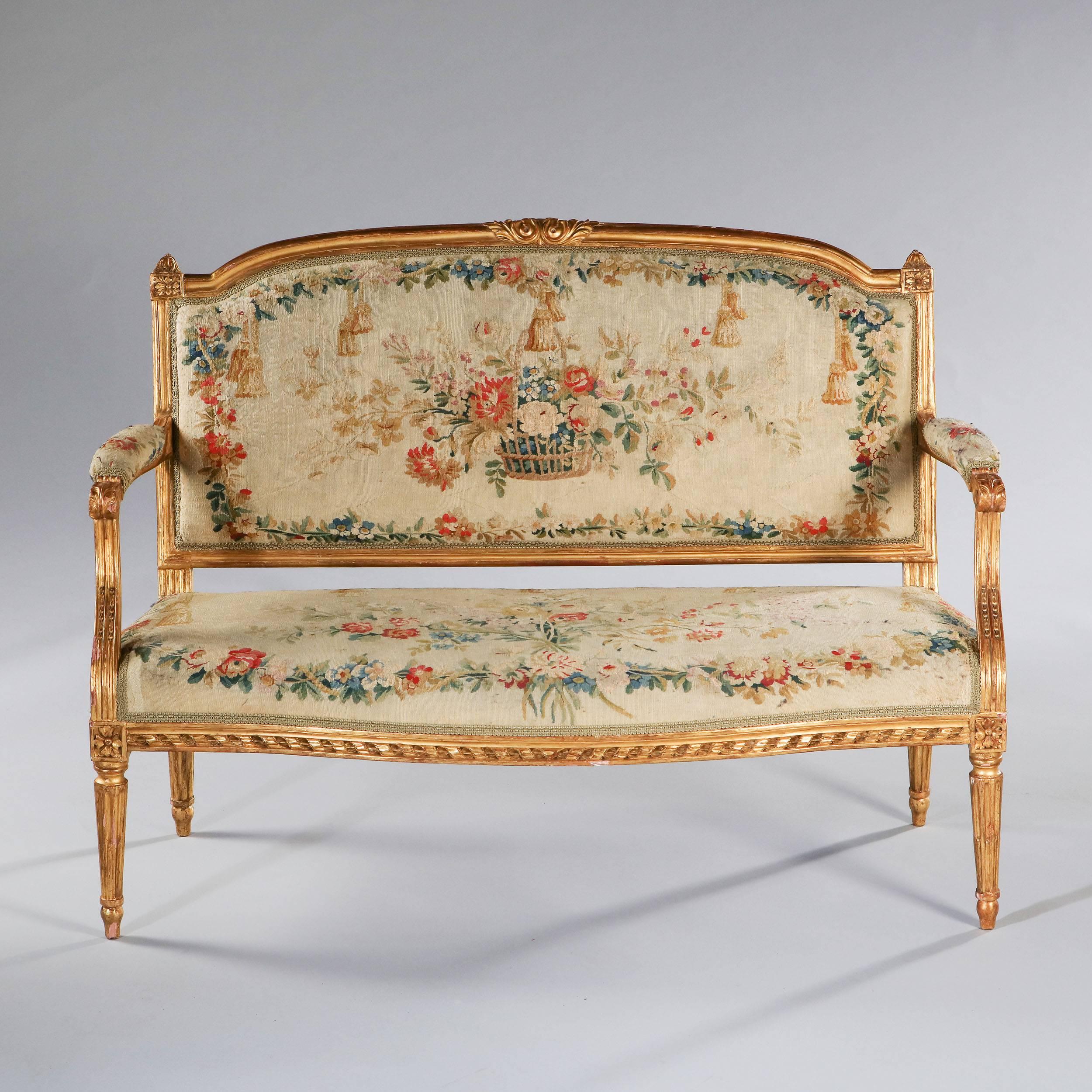 Pair of Giltwood Canapes, Louis XVI, 18th Century, Stamped Pierre Laroque 5