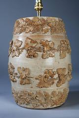 Pair of Victorian Stoneware Gin Barrels as Table Lamps with Trailing Vines