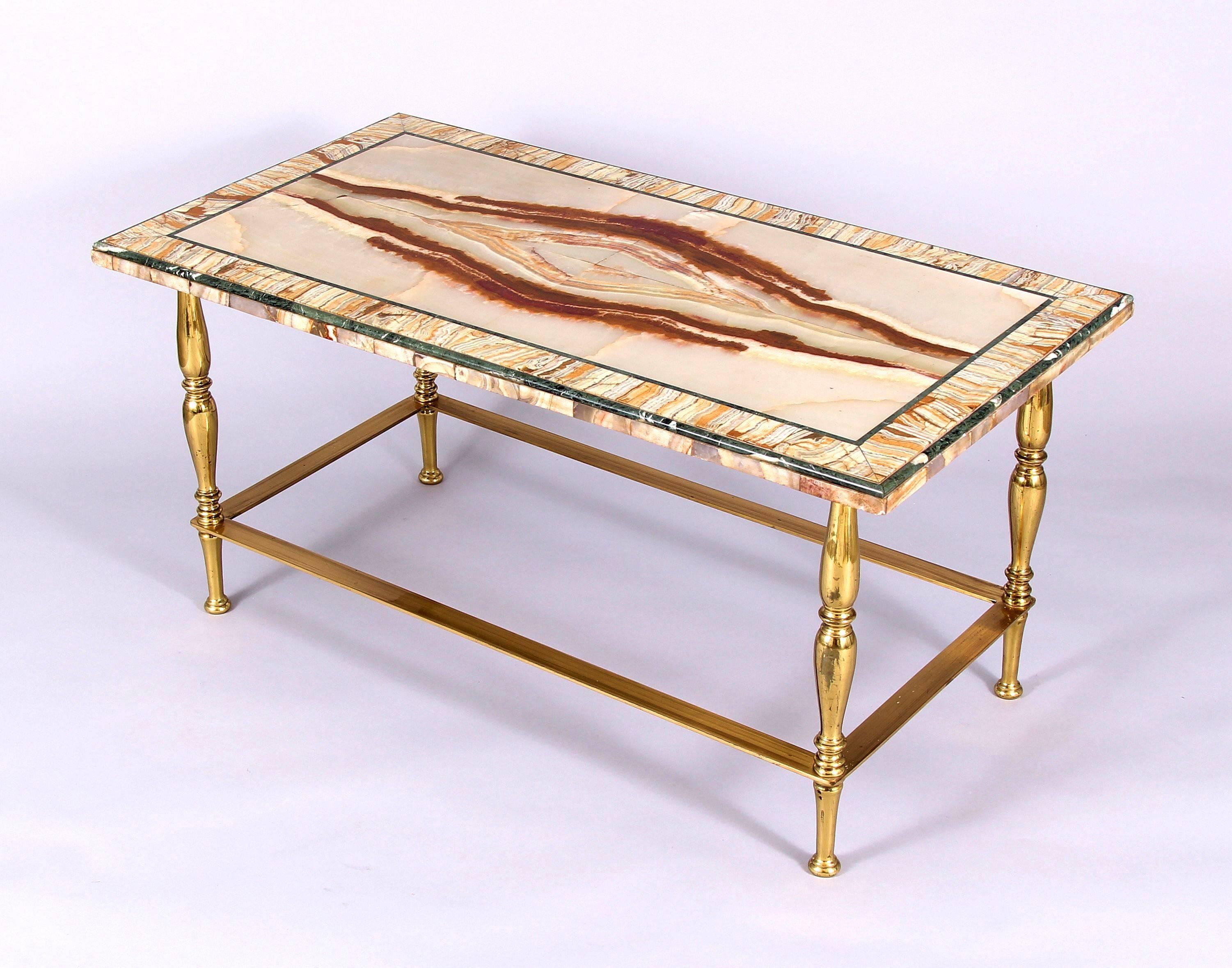 Inlay Art Deco Onyx Marble Coffee Table For Sale