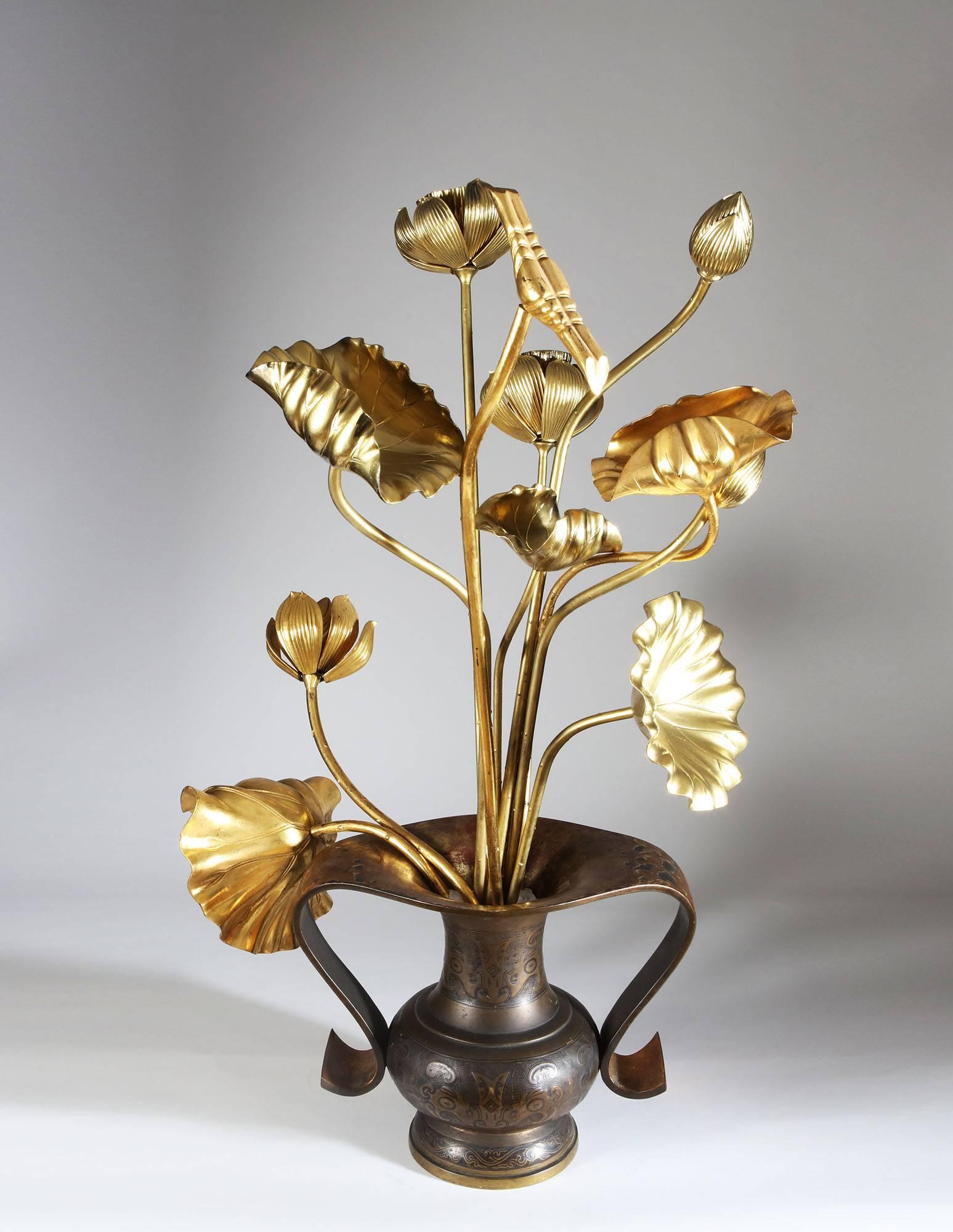 Meiji Collection of 20 Japanese Gold Lacquered Lotus Flowers