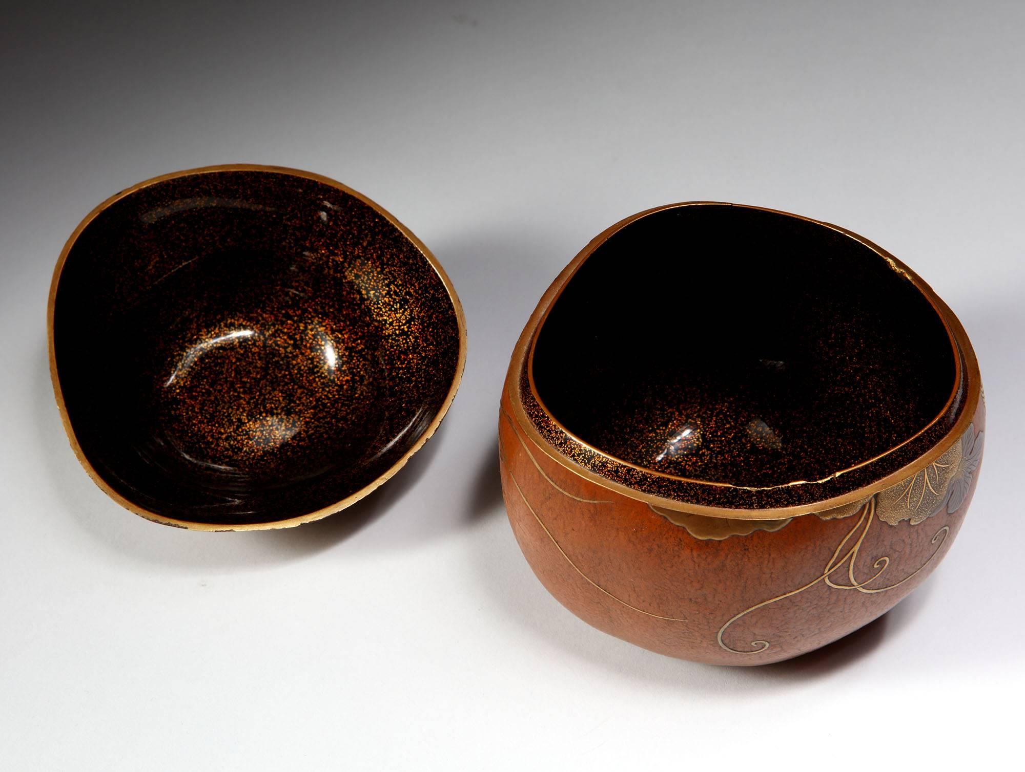 Meiji Japanese Gourd Caddy Taka-Maki-e and Nashiji Lacquer In Good Condition In London, by appointment only