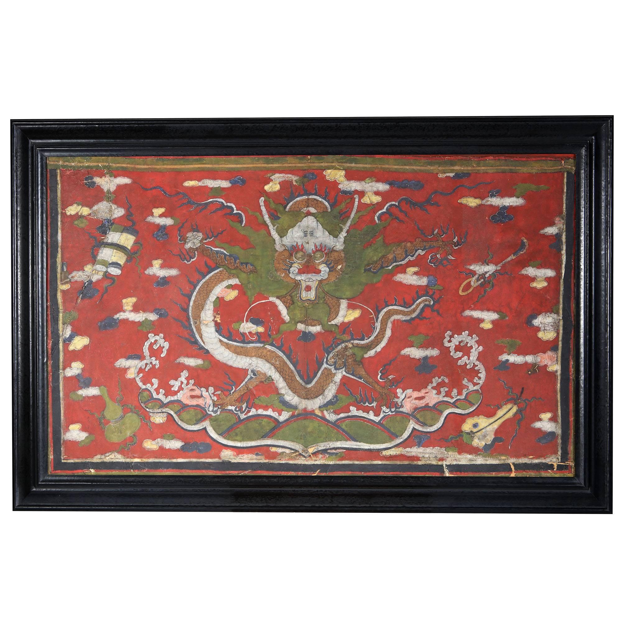 Tibetan Mythological Red Dragon Painting on Vellum