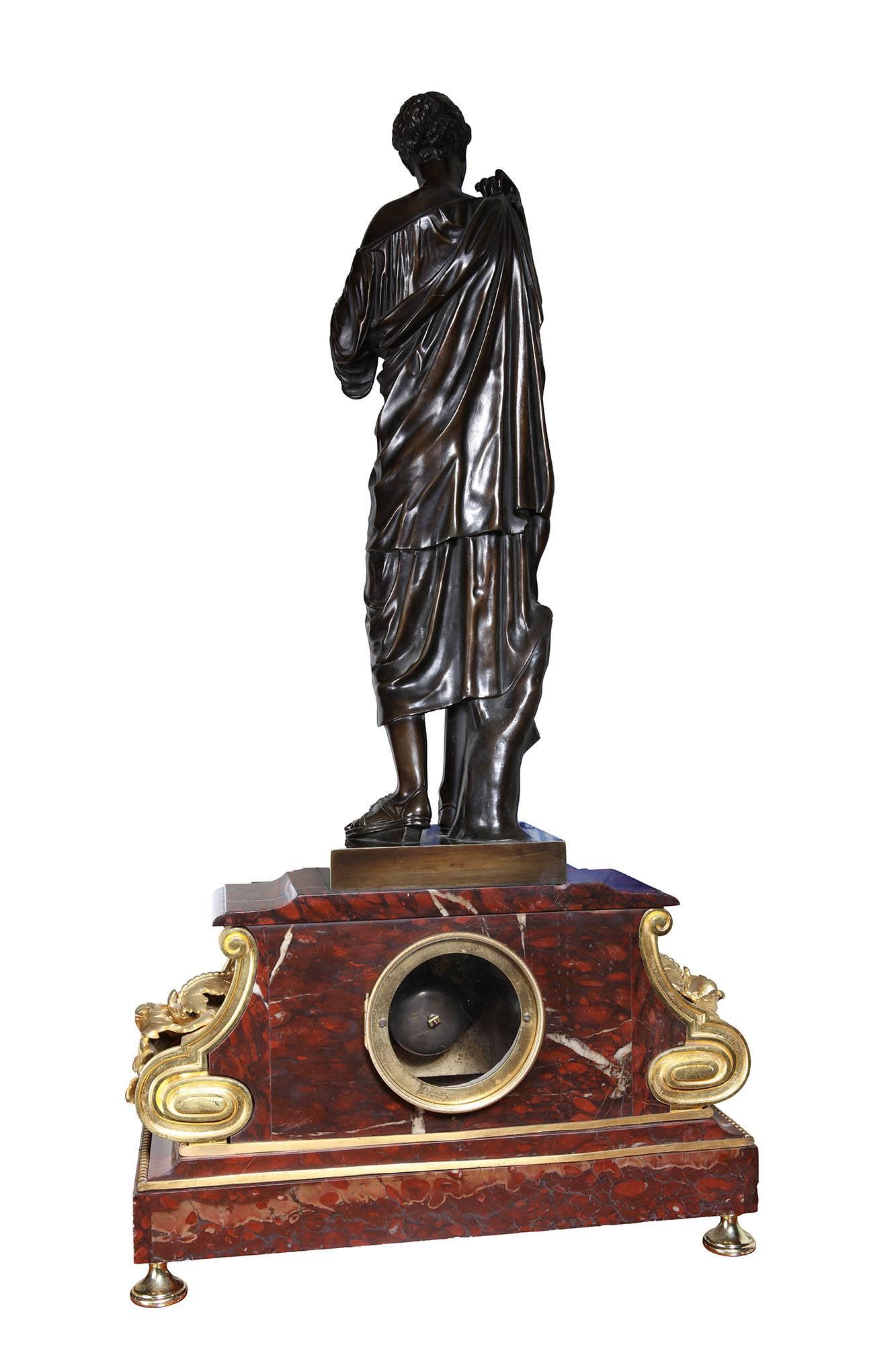 Mid-19th Century French 19th Century Bronze and Rouge Marble Mantle Clock