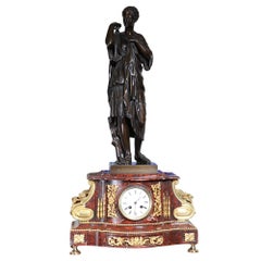 French 19th Century Bronze and Rouge Marble Mantle Clock
