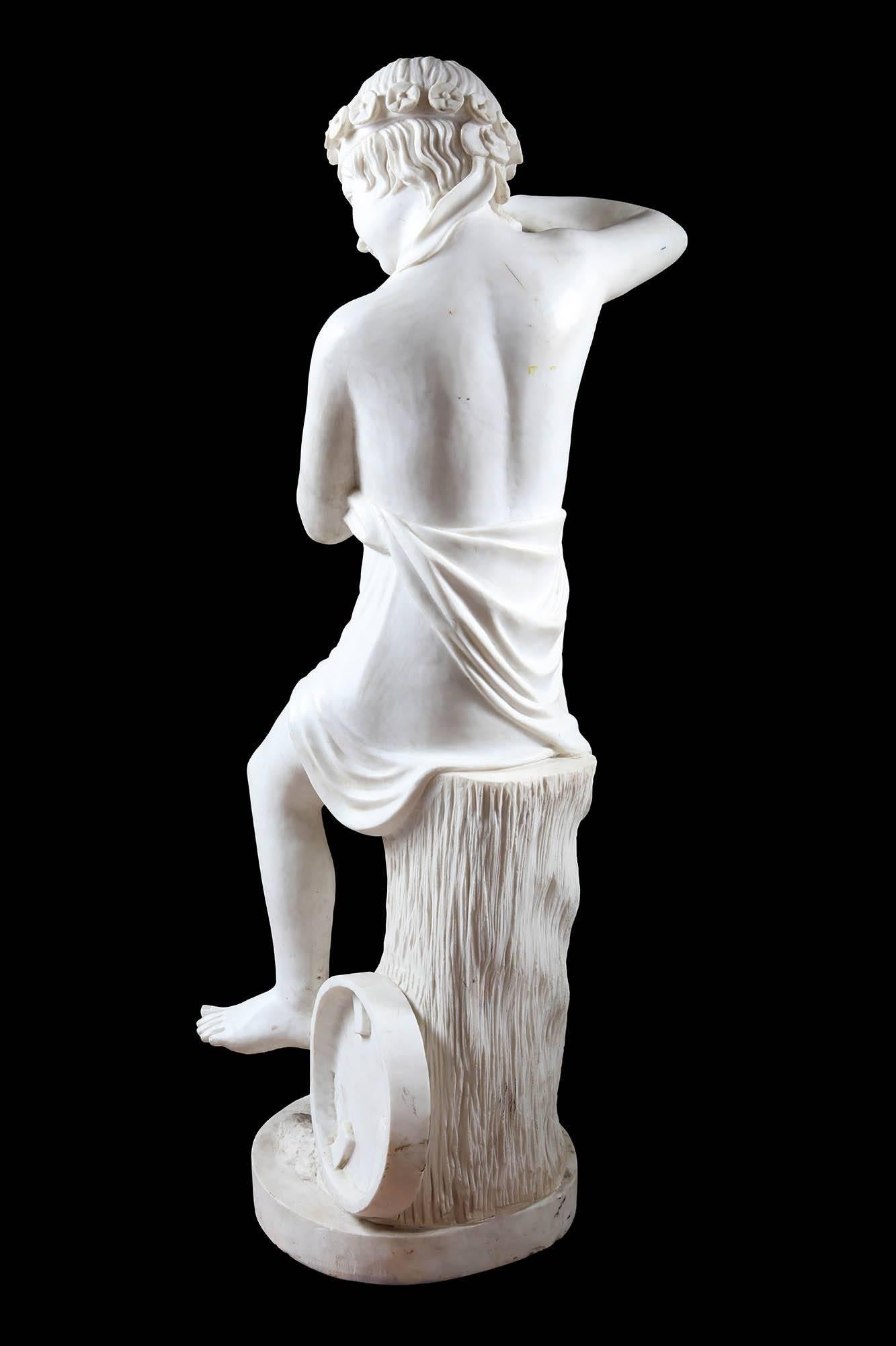 Francese Statuario Statua in marmo di un bambino che personifica la musica in vendita