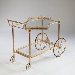 Maison Bagues Polished Brass Barcart, Drinks Trolley, Cocktails and Champagne