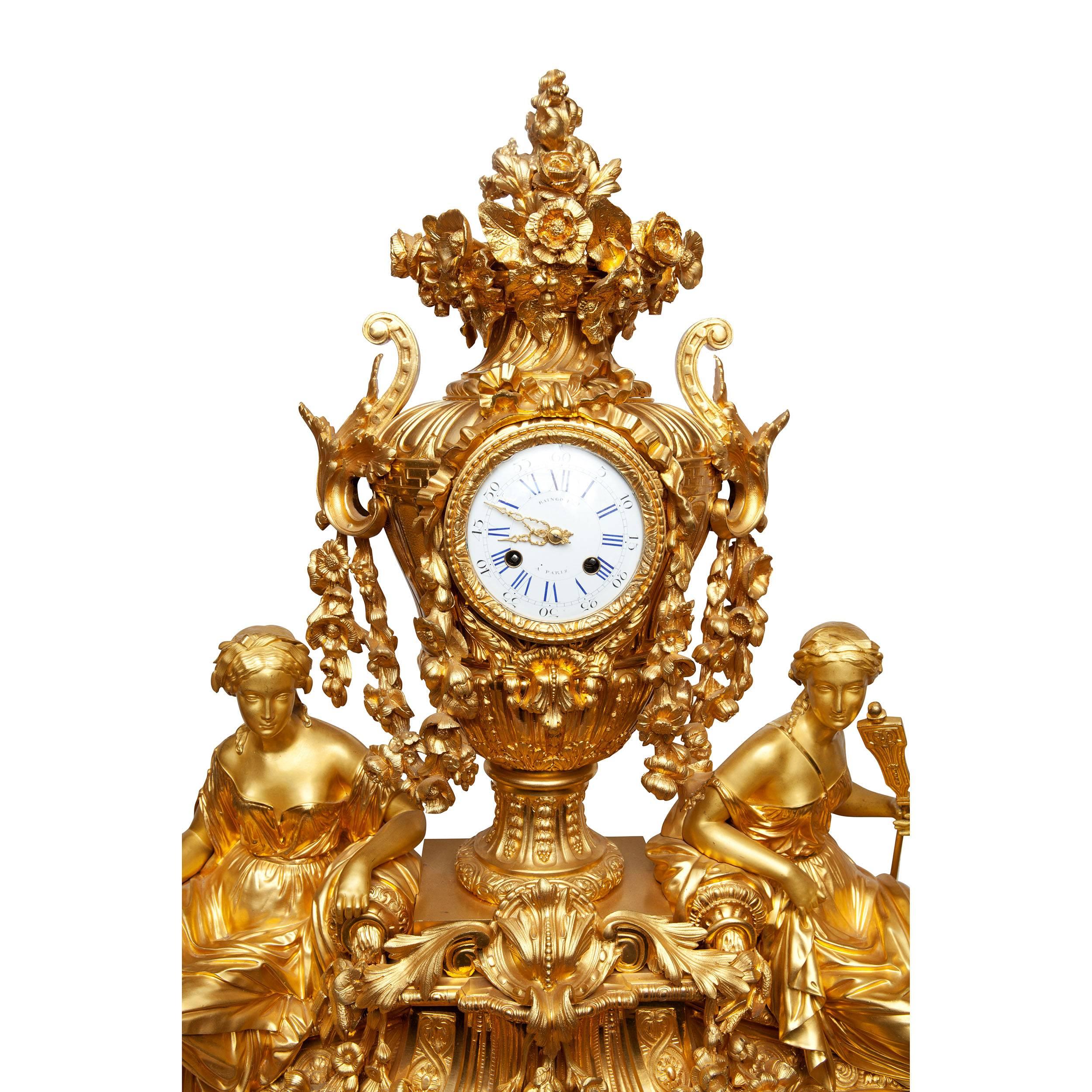 Dreiteilige Uhrengarnitur von Raingo Frres, Paris (Louis Philippe) im Angebot