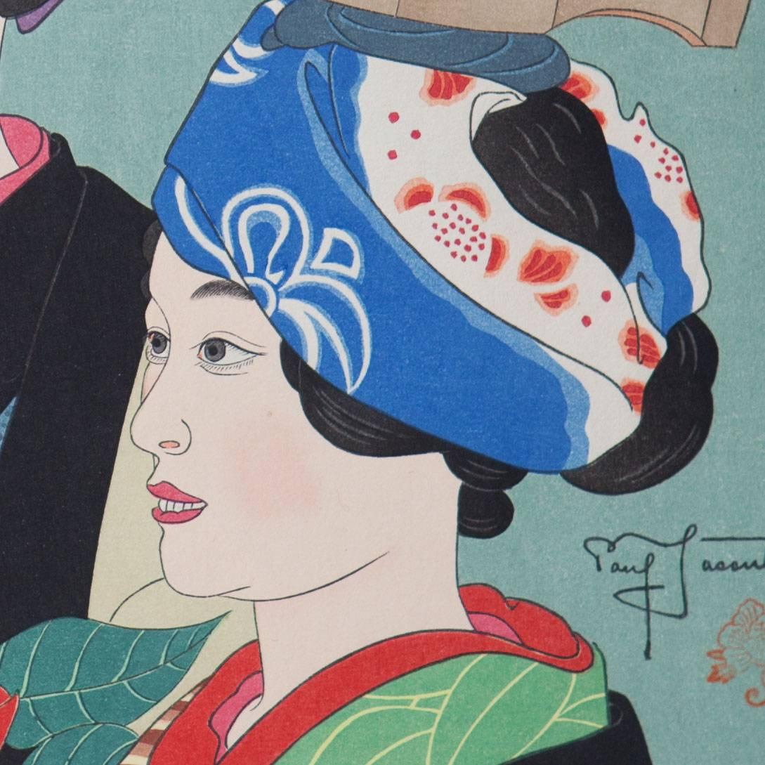 Japanese Woodblock Print by Paul Jacoulet, Fleurs d'hiver Oshima... Japon In Excellent Condition In London, by appointment only