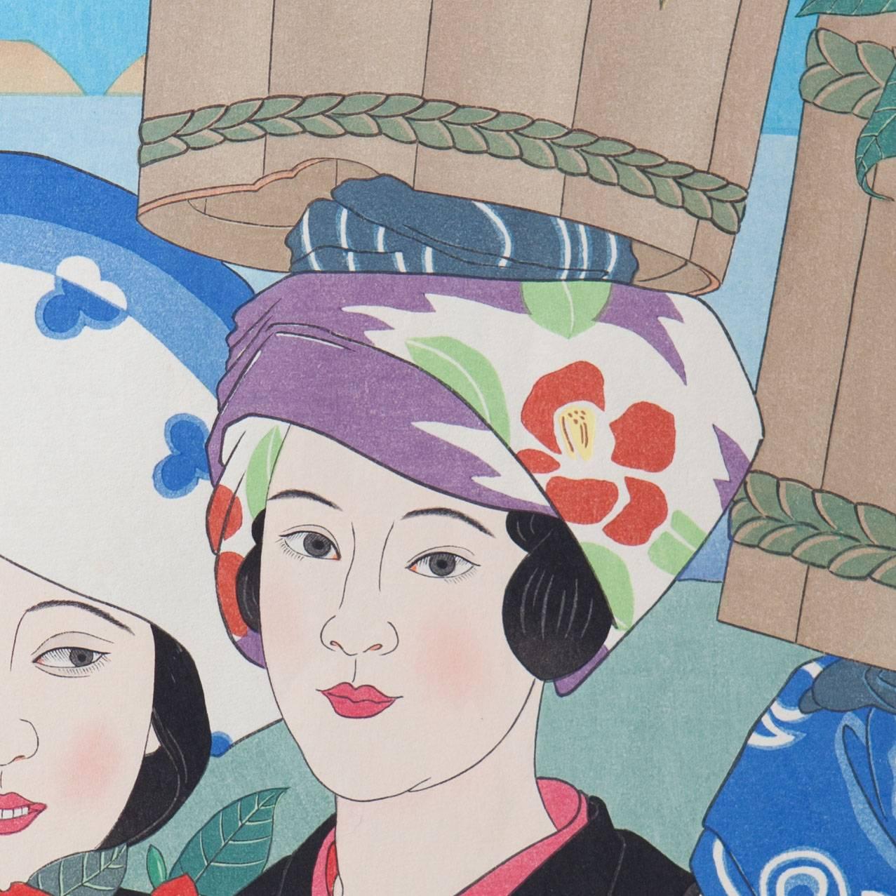 20th Century Japanese Woodblock Print by Paul Jacoulet, Fleurs d'hiver Oshima... Japon