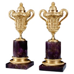 Pair Louis XVI Gilt Bronze & Blue John Cassolettes