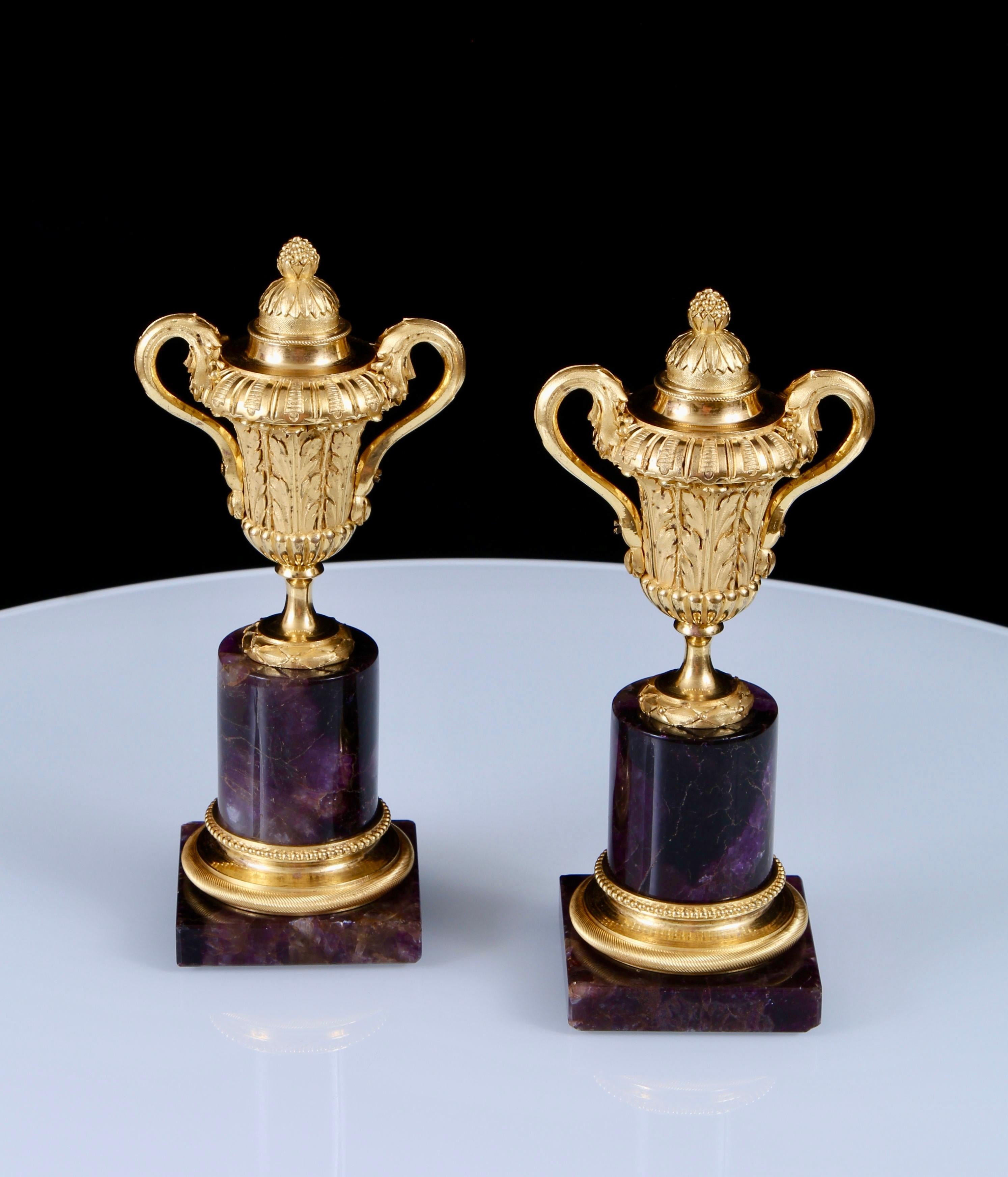 Francese Coppia di cassette Luigi XVI in bronzo dorato e blu I. Johns in vendita