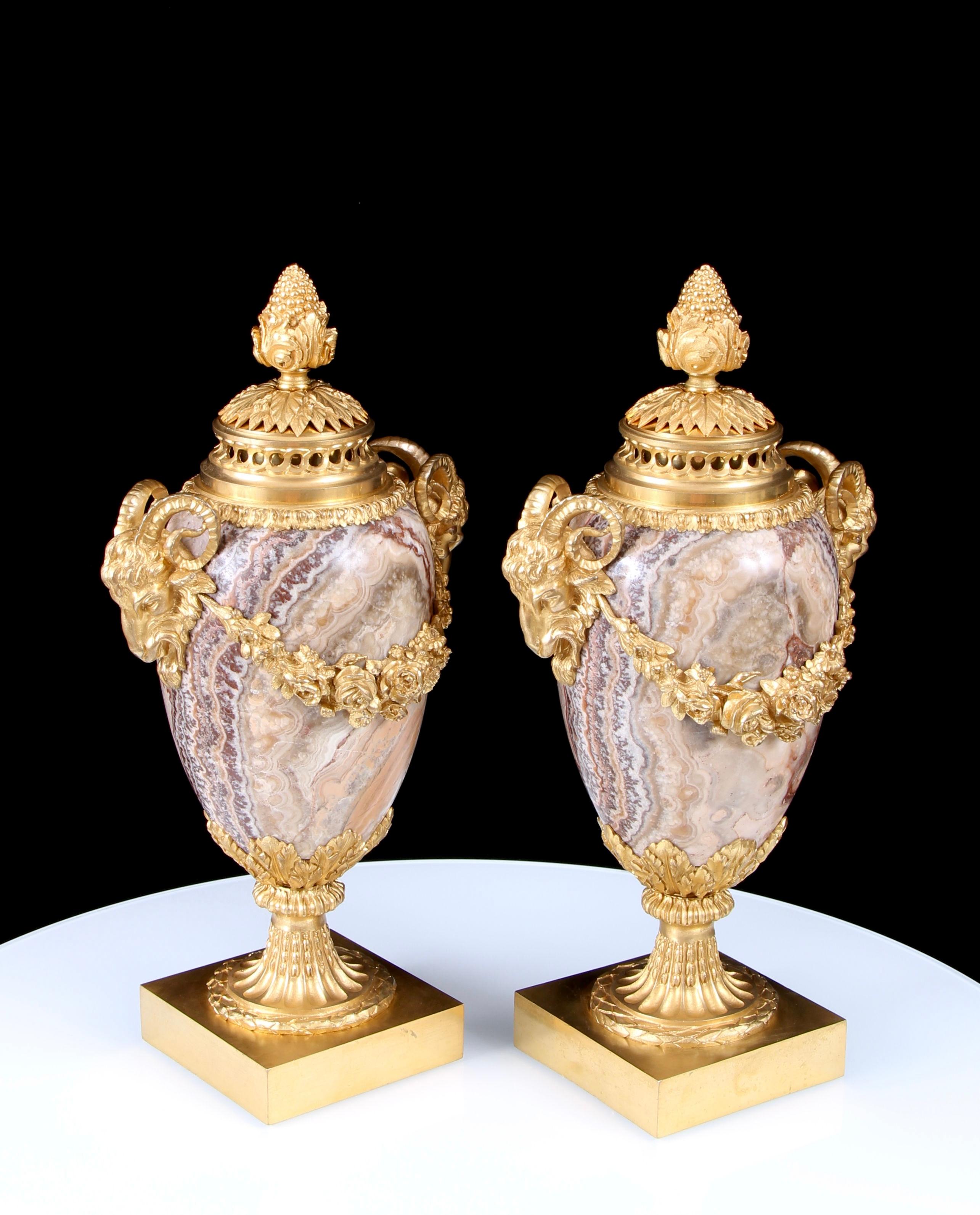 Pair Early 19th Century Gilt Bronze Mounted Alabastro Fiorito Lidded Vases For Sale 7