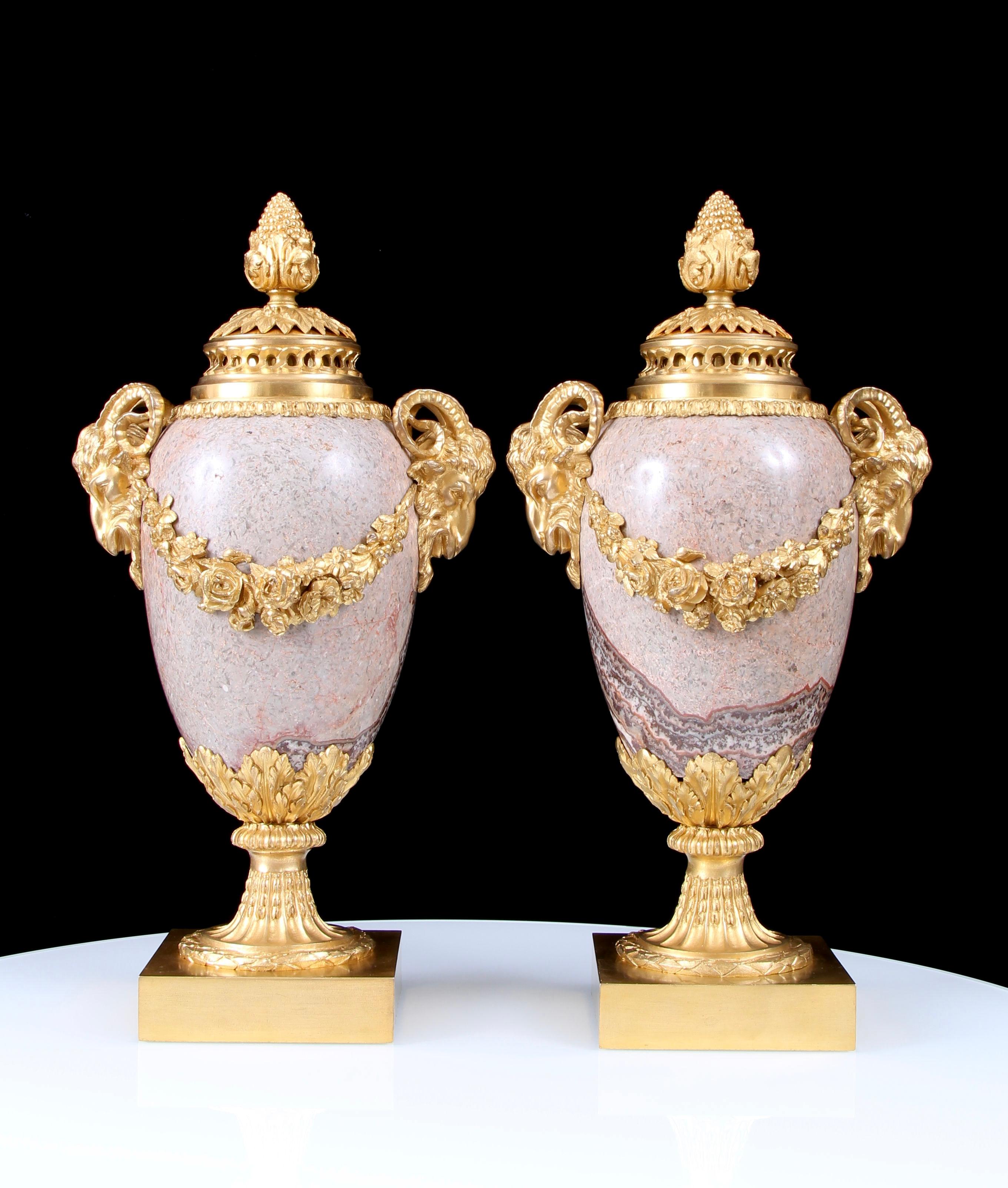 Pair Early 19th Century Gilt Bronze Mounted Alabastro Fiorito Lidded Vases For Sale 6