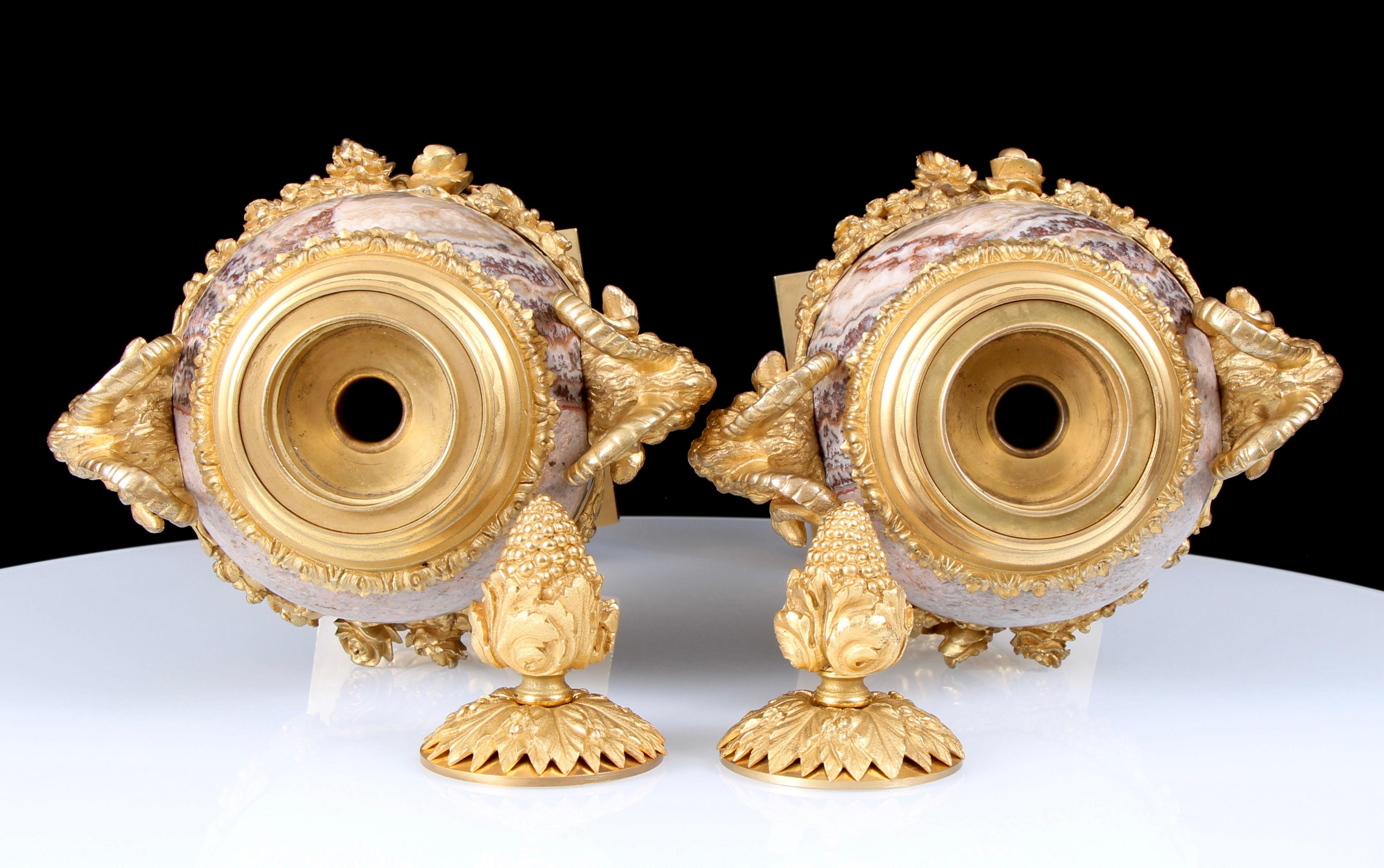 Pair Early 19th Century Gilt Bronze Mounted Alabastro Fiorito Lidded Vases For Sale 2