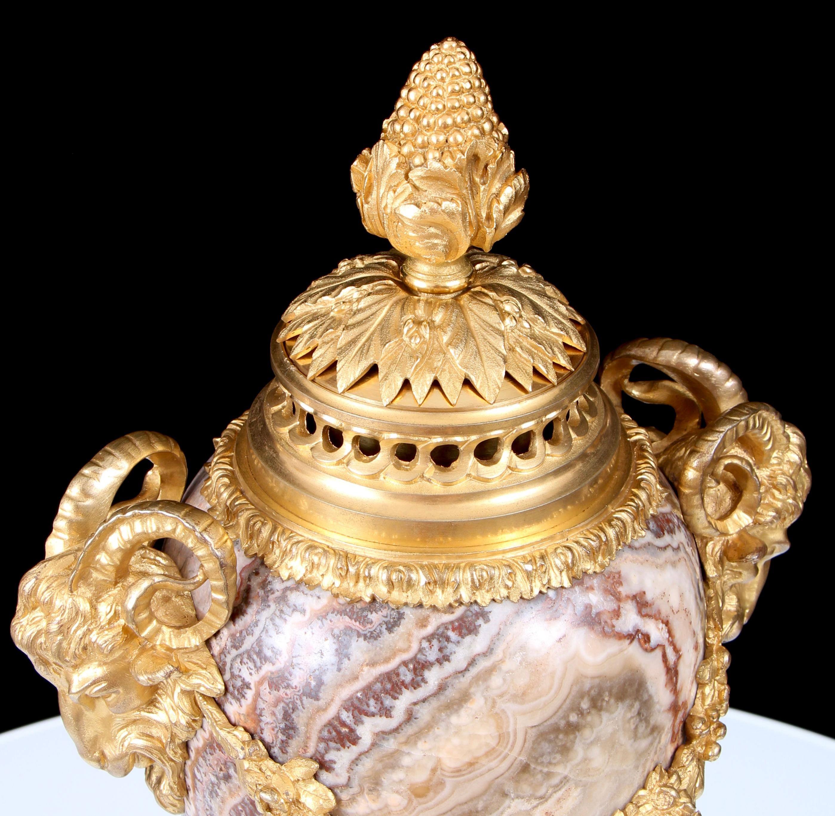 Pair Early 19th Century Gilt Bronze Mounted Alabastro Fiorito Lidded Vases For Sale 4