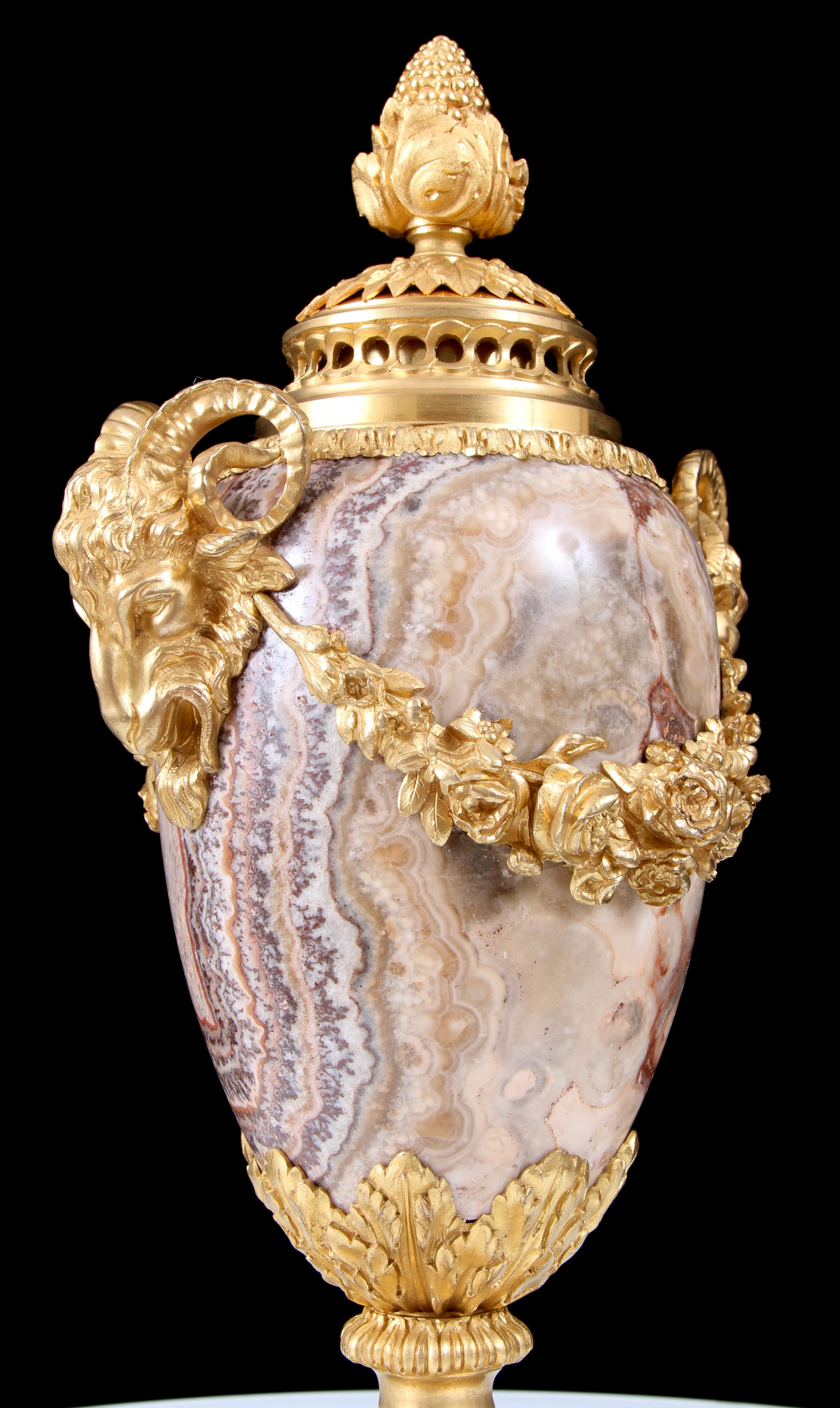 Pair Early 19th Century Gilt Bronze Mounted Alabastro Fiorito Lidded Vases For Sale 5