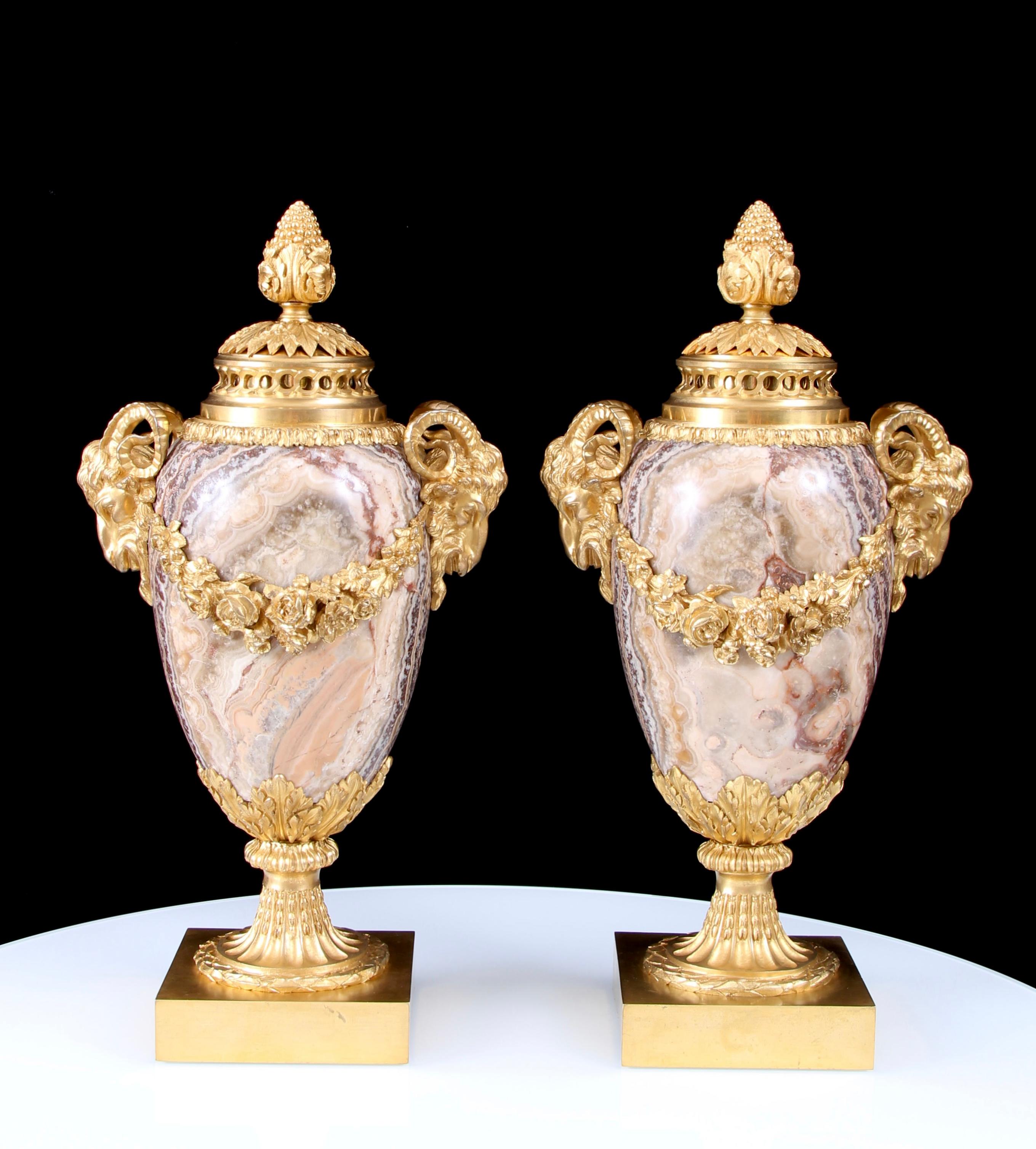 Pair Early 19th Century Gilt Bronze Mounted Alabastro Fiorito Lidded Vases For Sale 9