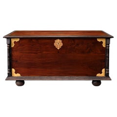 A Monumental Indo-Dutch Padouk and Ebony Brass-Mounted Chest, circa 1880