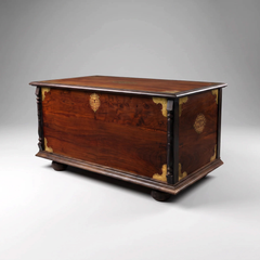A Monumental Indo-Dutch Padouk and Ebony Brass-Mounted Chest, circa 1880