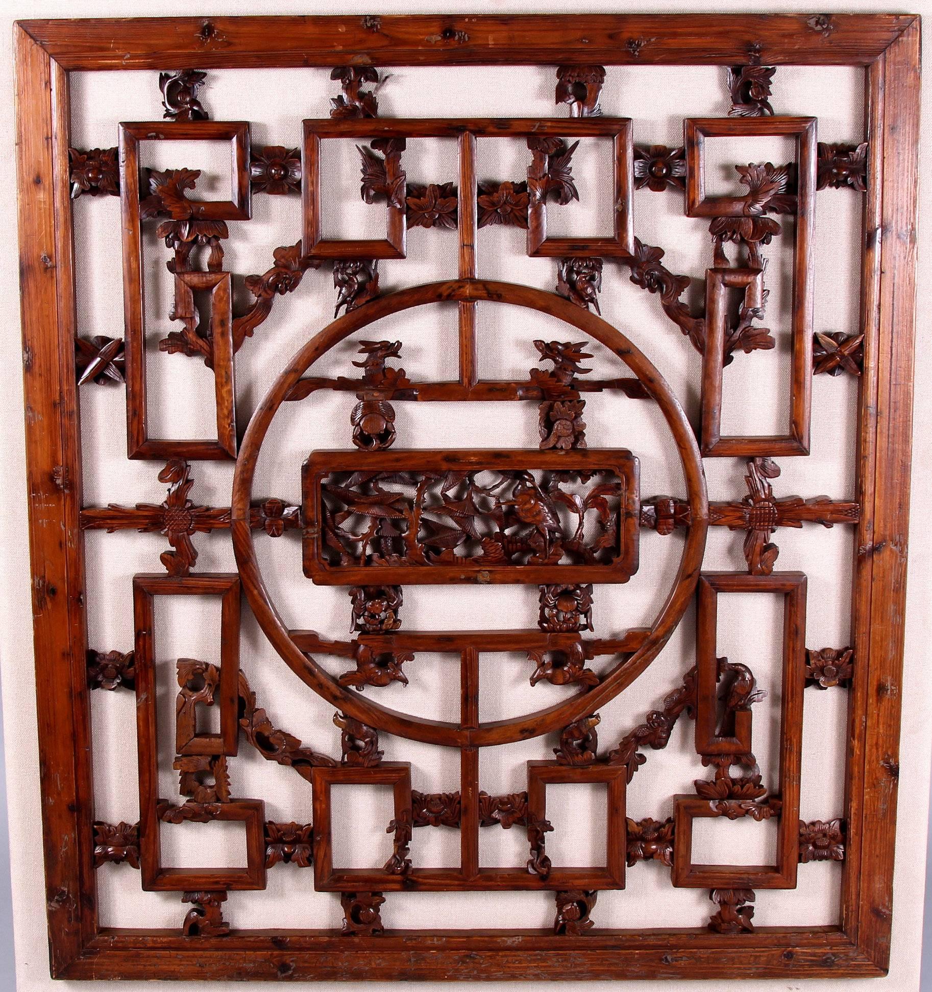 Superb Qianlong period early 19th century Chinese lattice panel. The impressive size, carving, high attention to detail and quality of this piece is absolutely superb. When you look in close inspection, you will see the most beautiful figural detail