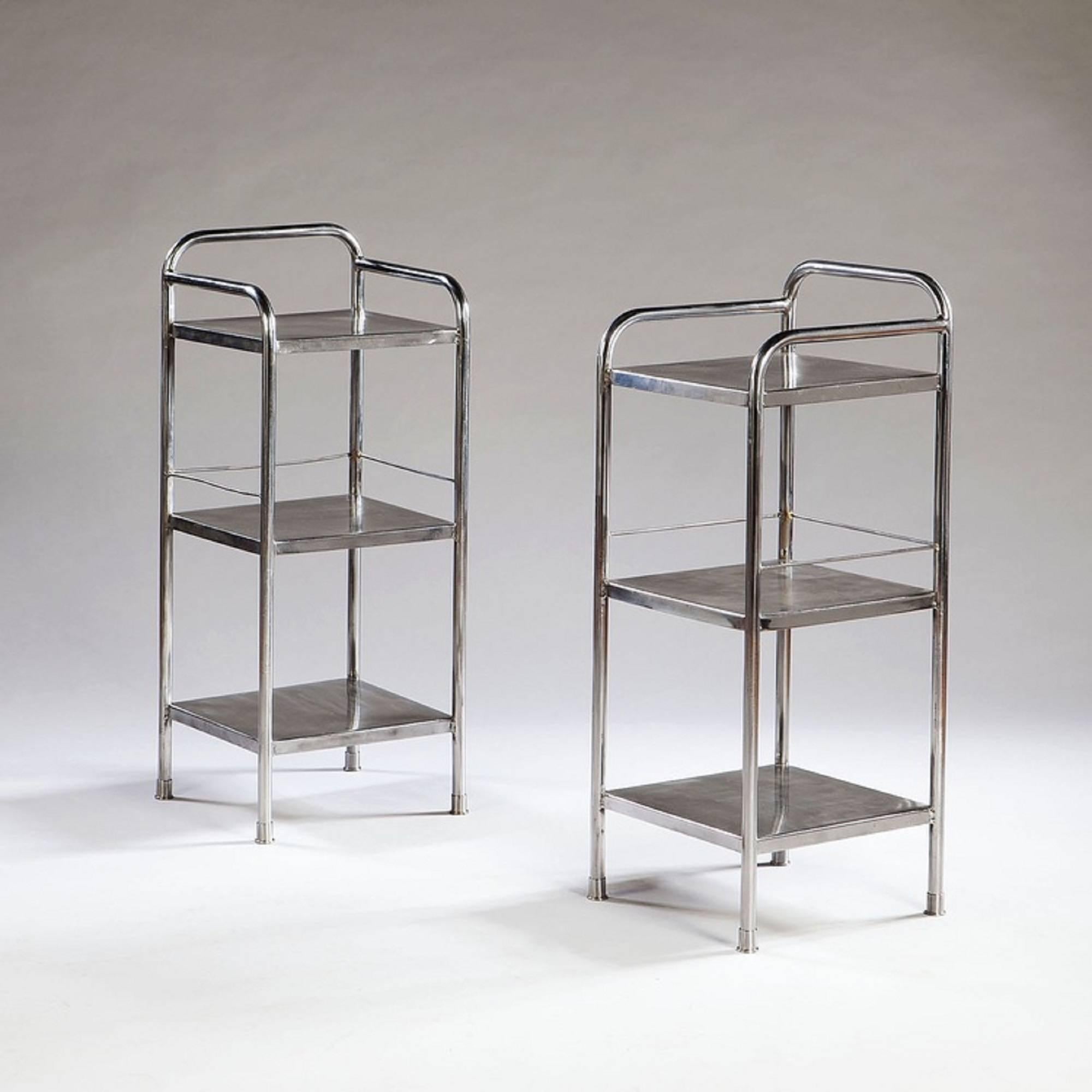 Mid-Century Modern Pair of Mid-Century Polished Steel Side Tables or Etageres