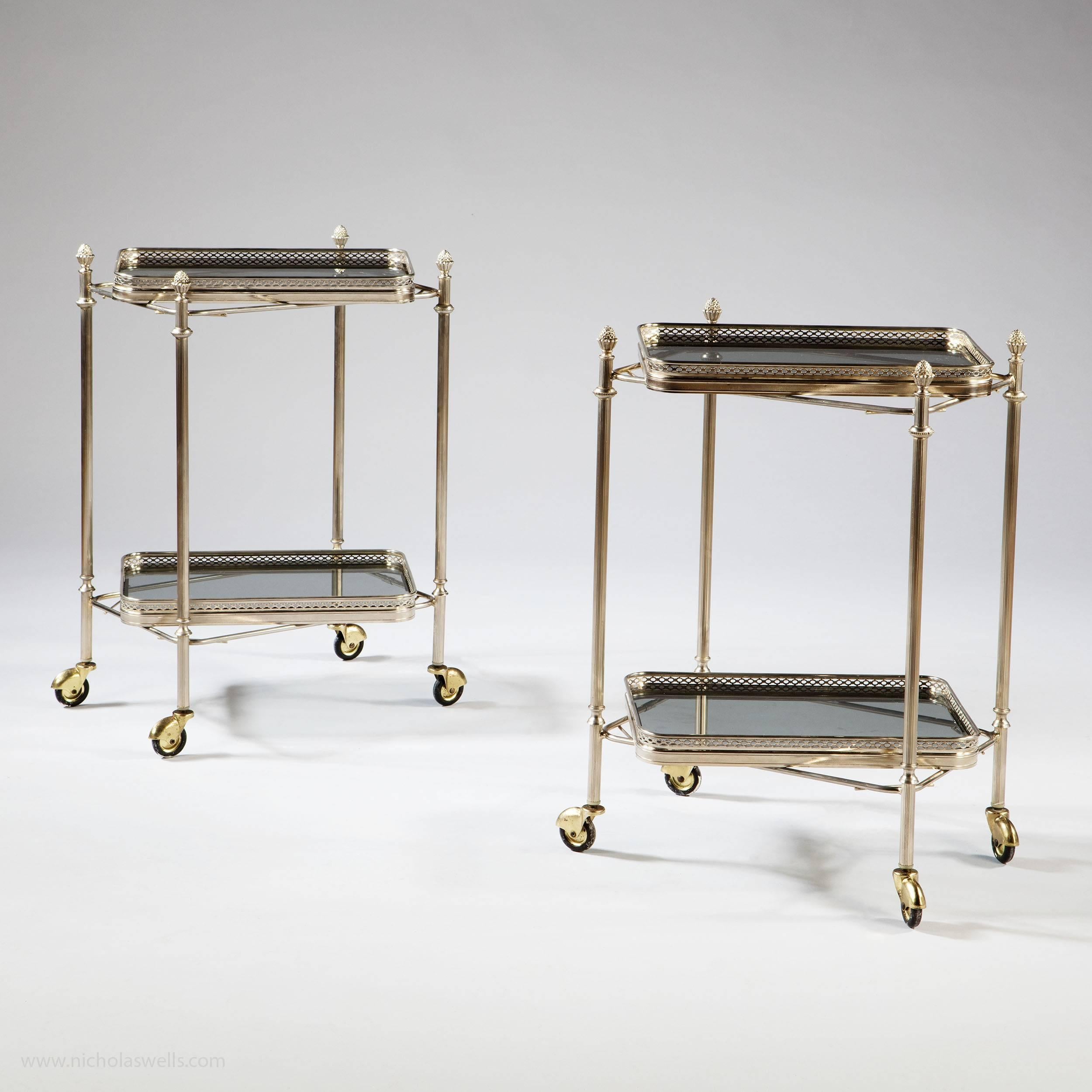 French Pair of Nickel-Plated Mid-Century Modern Two-Tier Tables