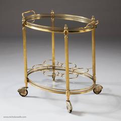 Mid-Century Polished Brass Cocktail Drinks Trolley, Bar Cart