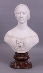 Large 19th Century Carved White Marble Classical Bust