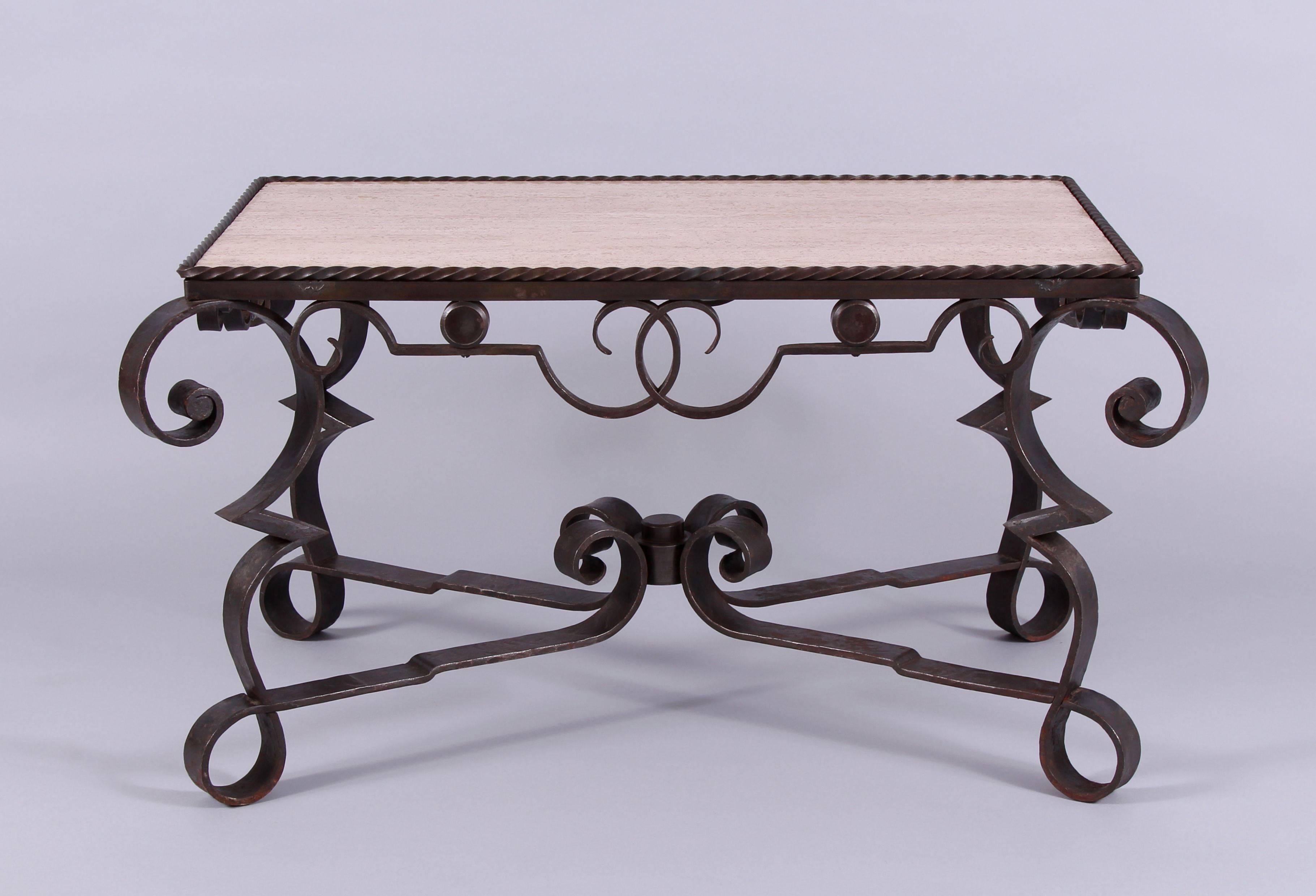 Early 20th Century Marble Wrought Iron Coffee Table, Art Deco 2
