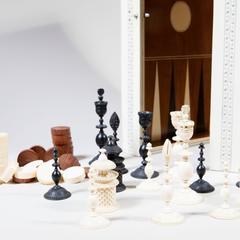 Indian Vizagapatam Sandalwood and Horn Chess, Draughts and Backgammon Set