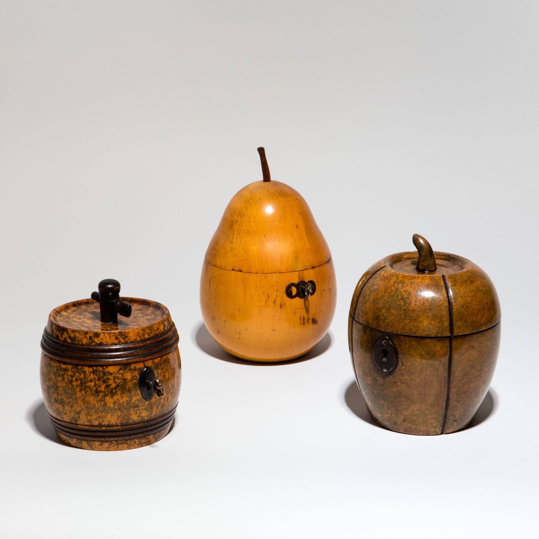 British English Antique Fruitwood Pear Tea Caddy