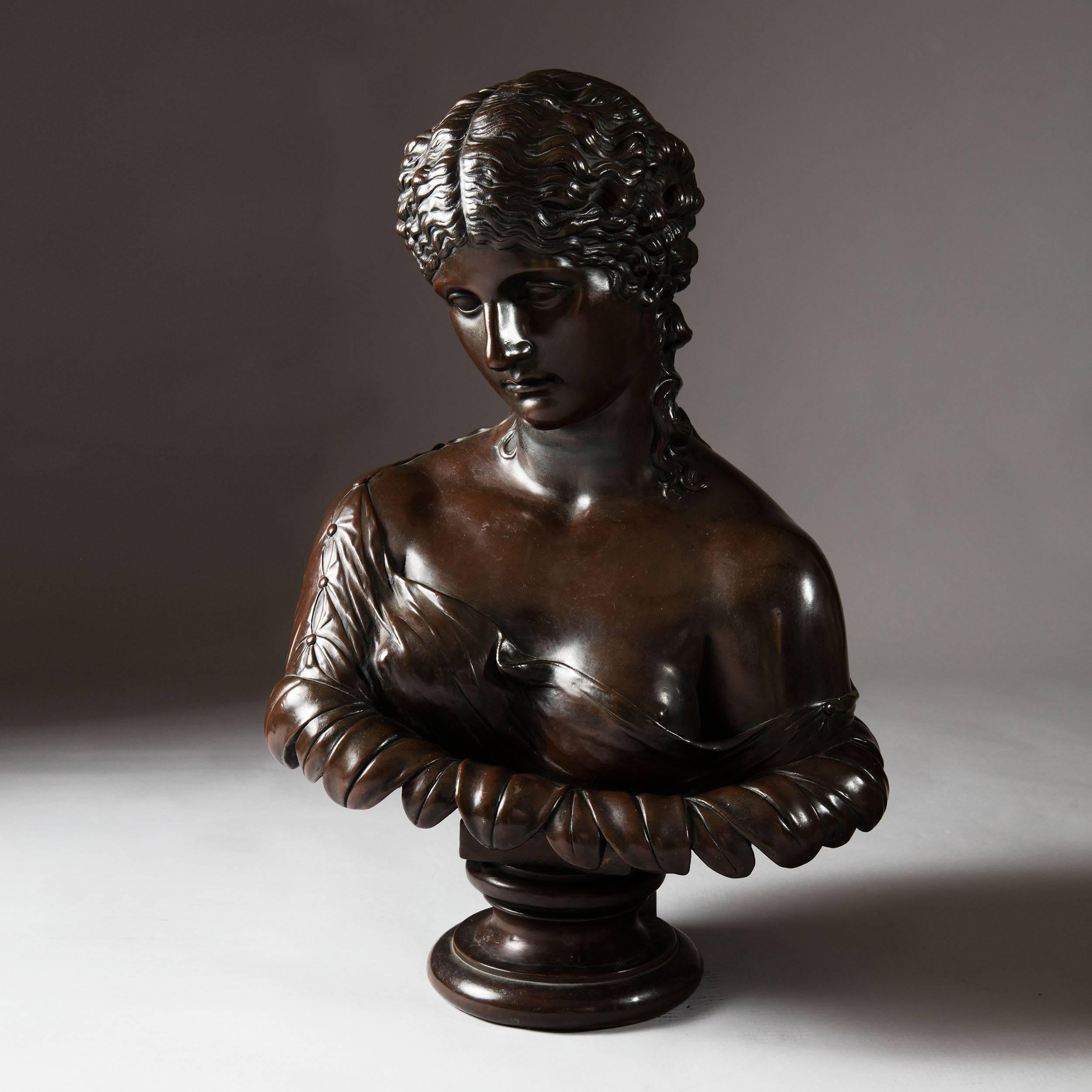 British Classical 19th Century Bronzed Copper Bust of Clytie