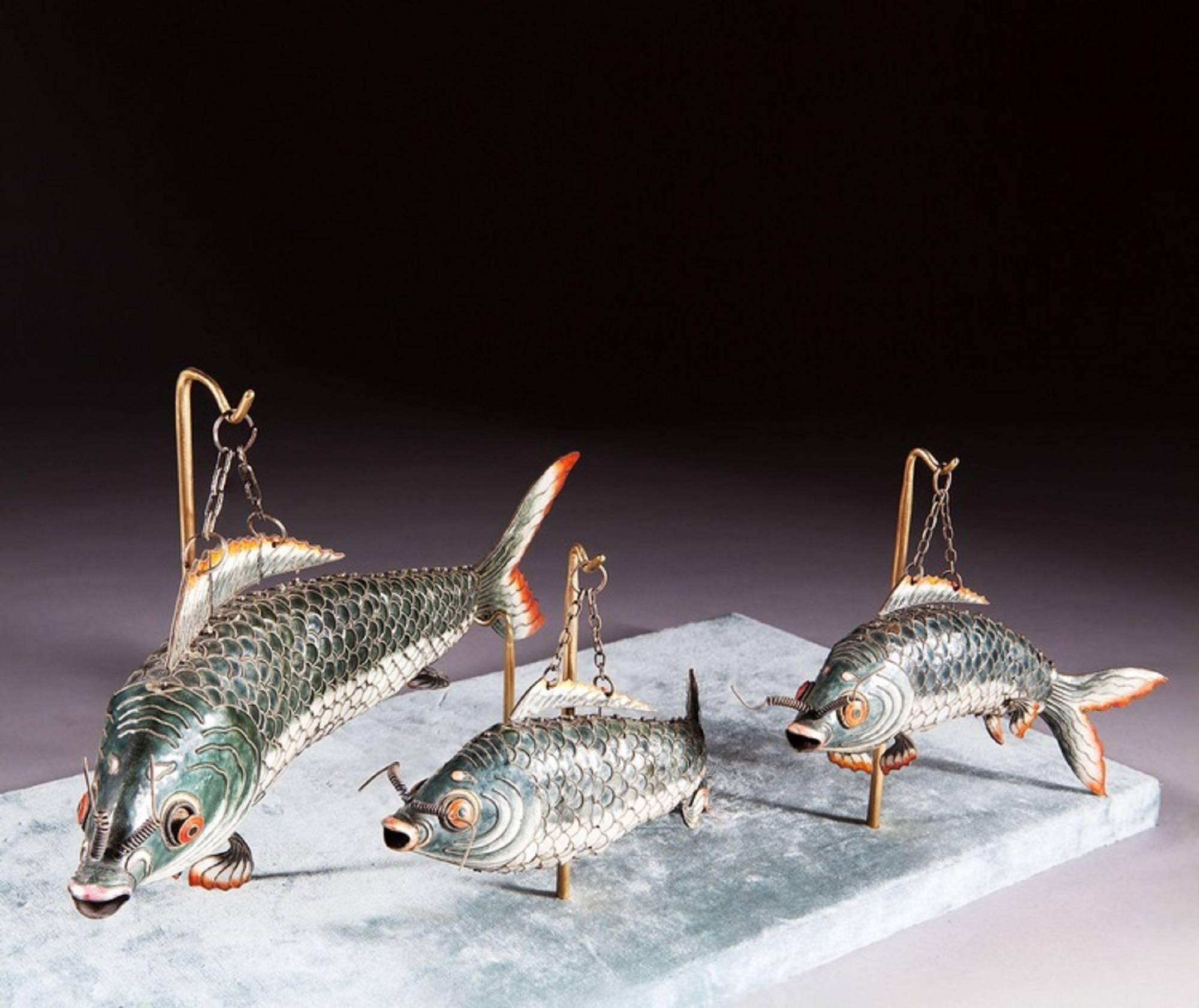 Unusual Group of Chinese Export Enamel Articulated Carp In Excellent Condition In London, by appointment only