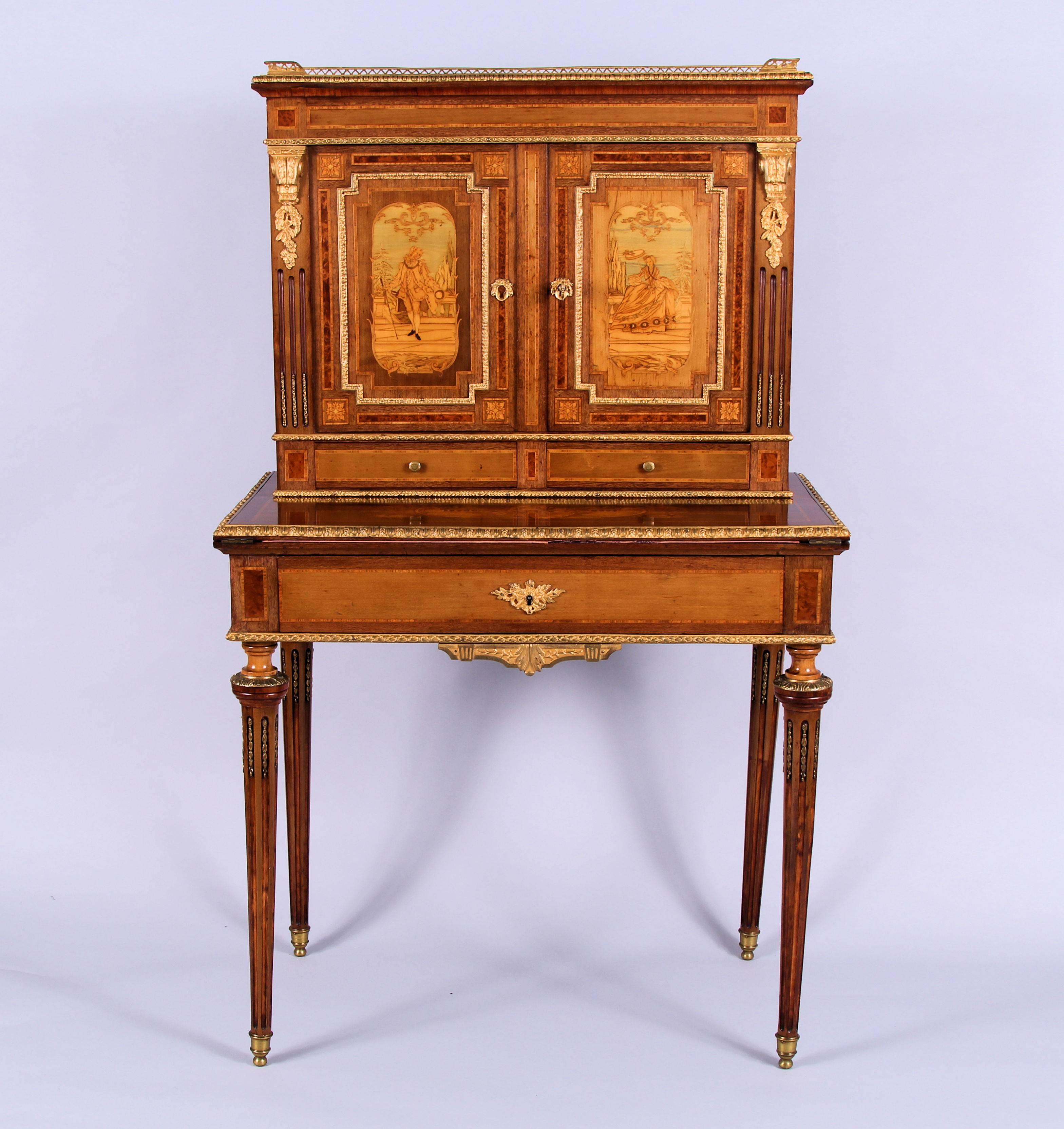 French 19th Century, Louis XV Revival Ormolu-Mounted Bonheur Du Jour by Diehl For Sale