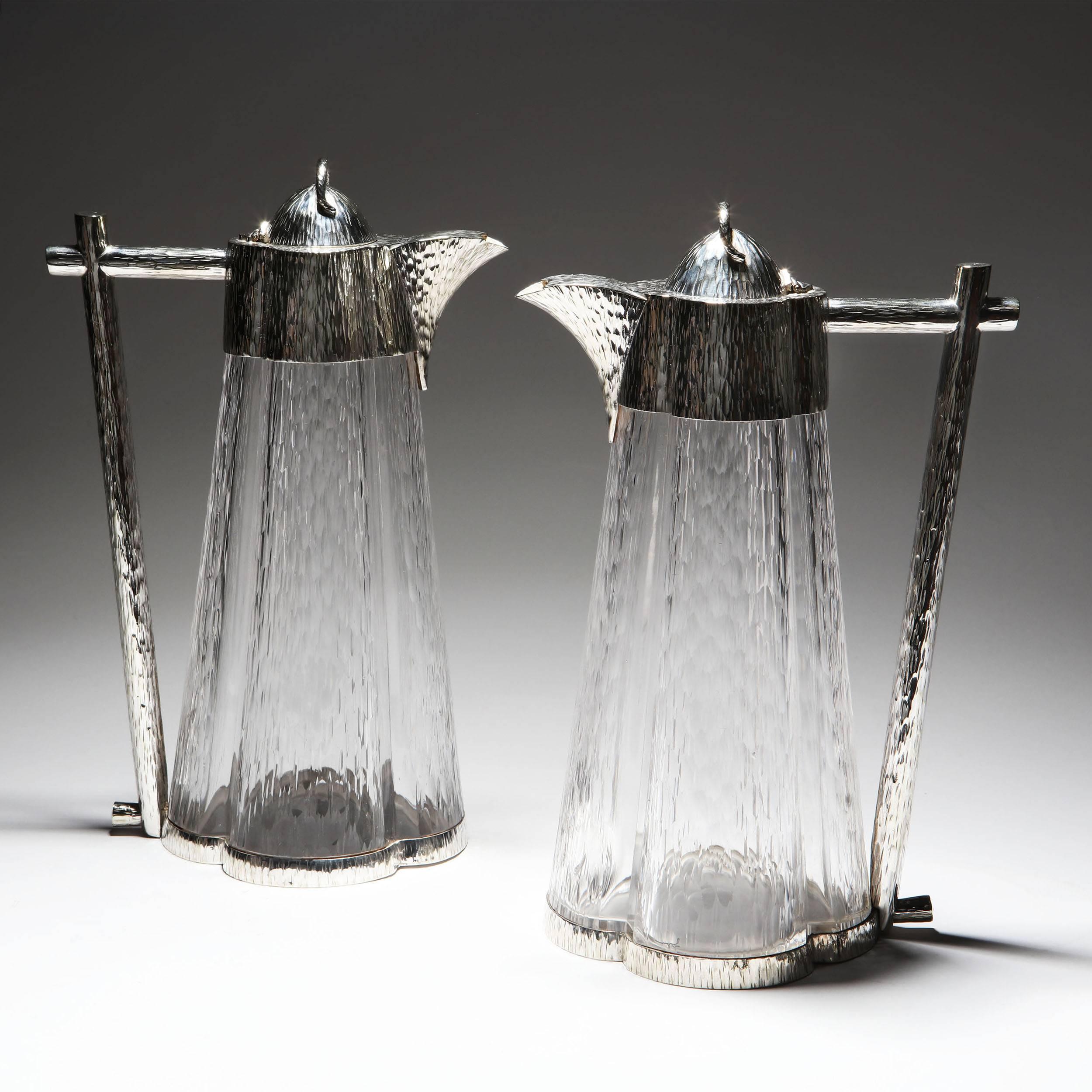 Pair of Silver Plate and Cut-Glass Aesthetic Movement Claret Jugs 2