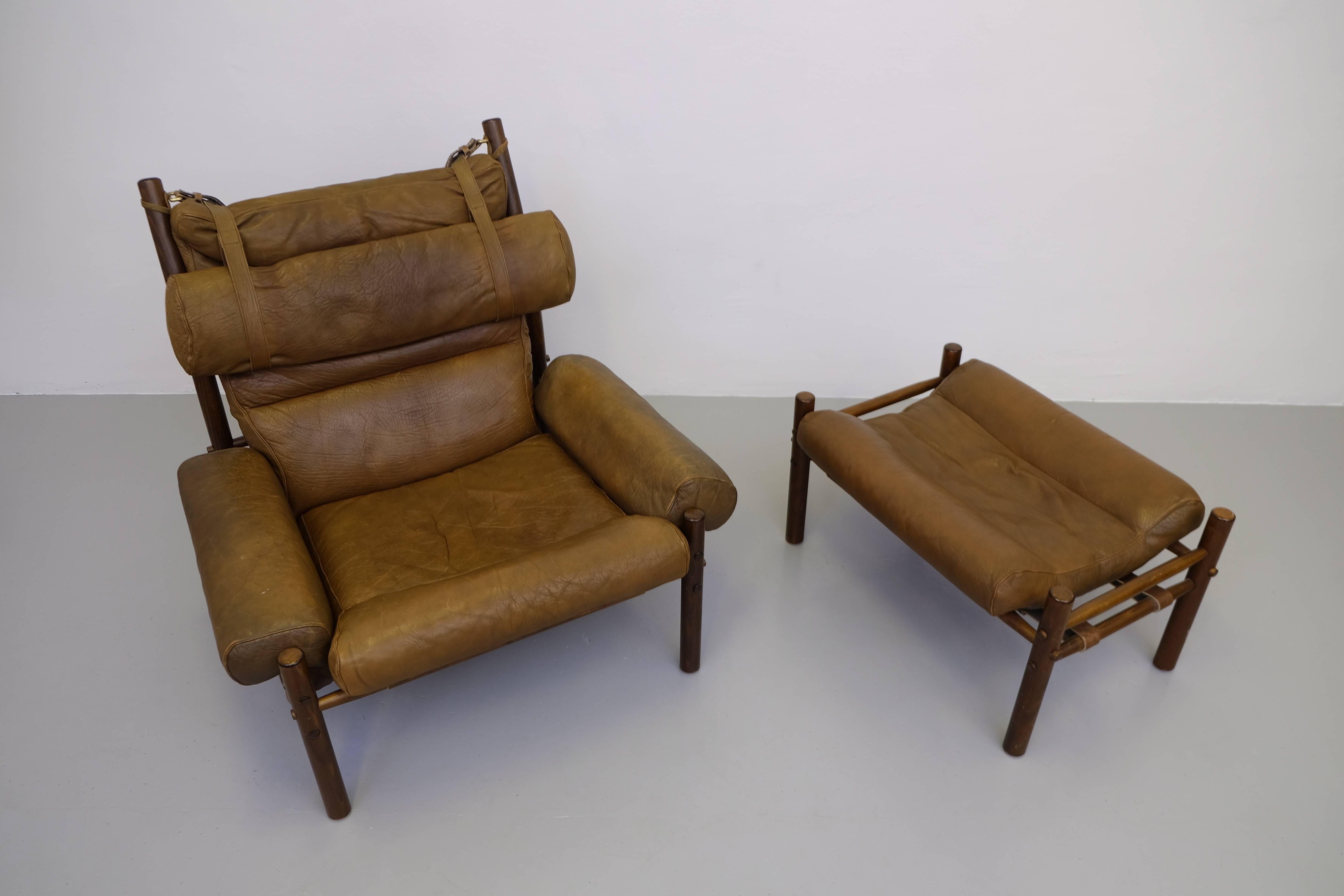 Scandinavian Modern Arne Norell Easy Chair with Stool Model Inca
