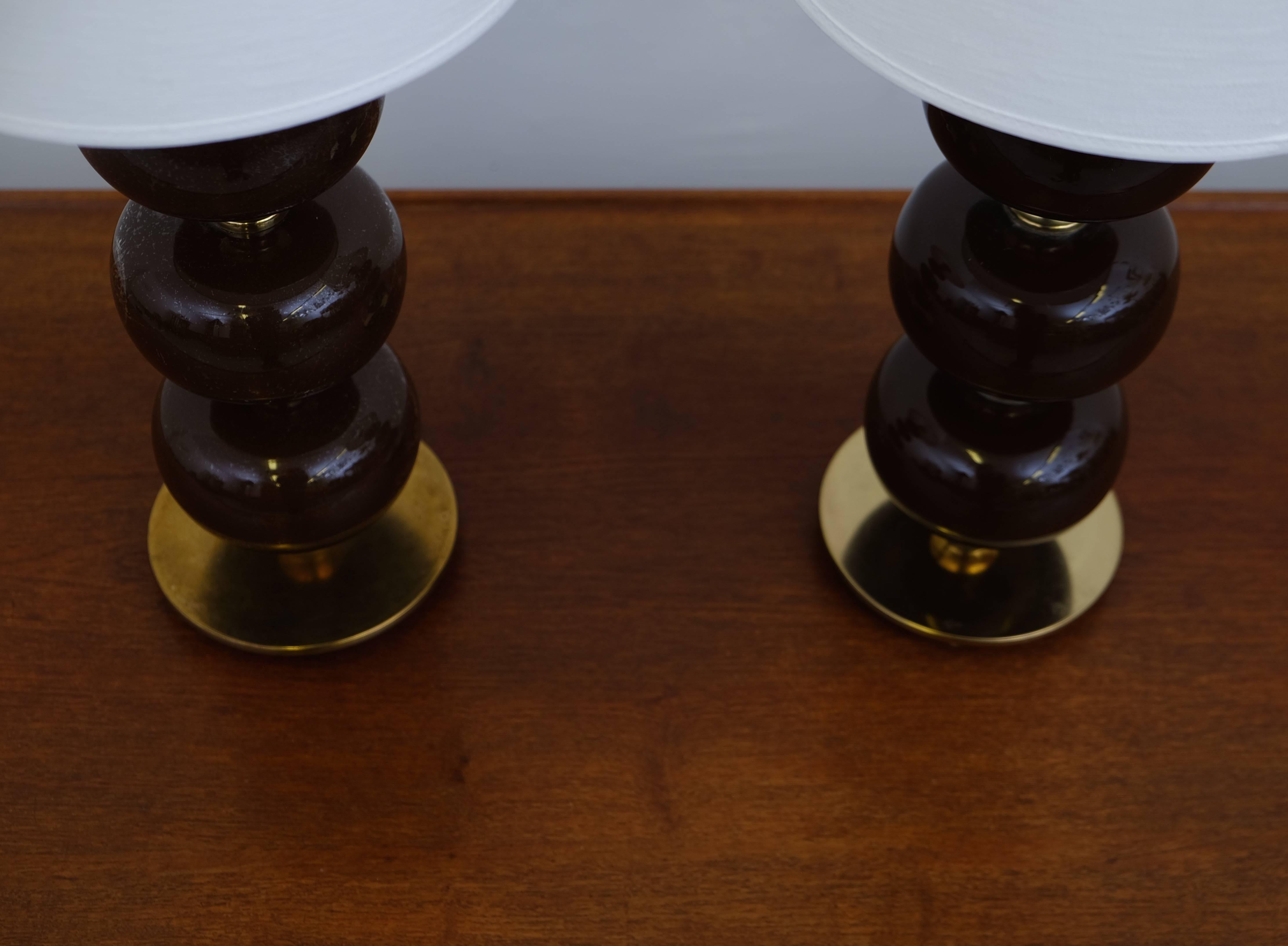 Brass Pair of Swedish Table Lamps by Tranås Stilarmatur, 1950s