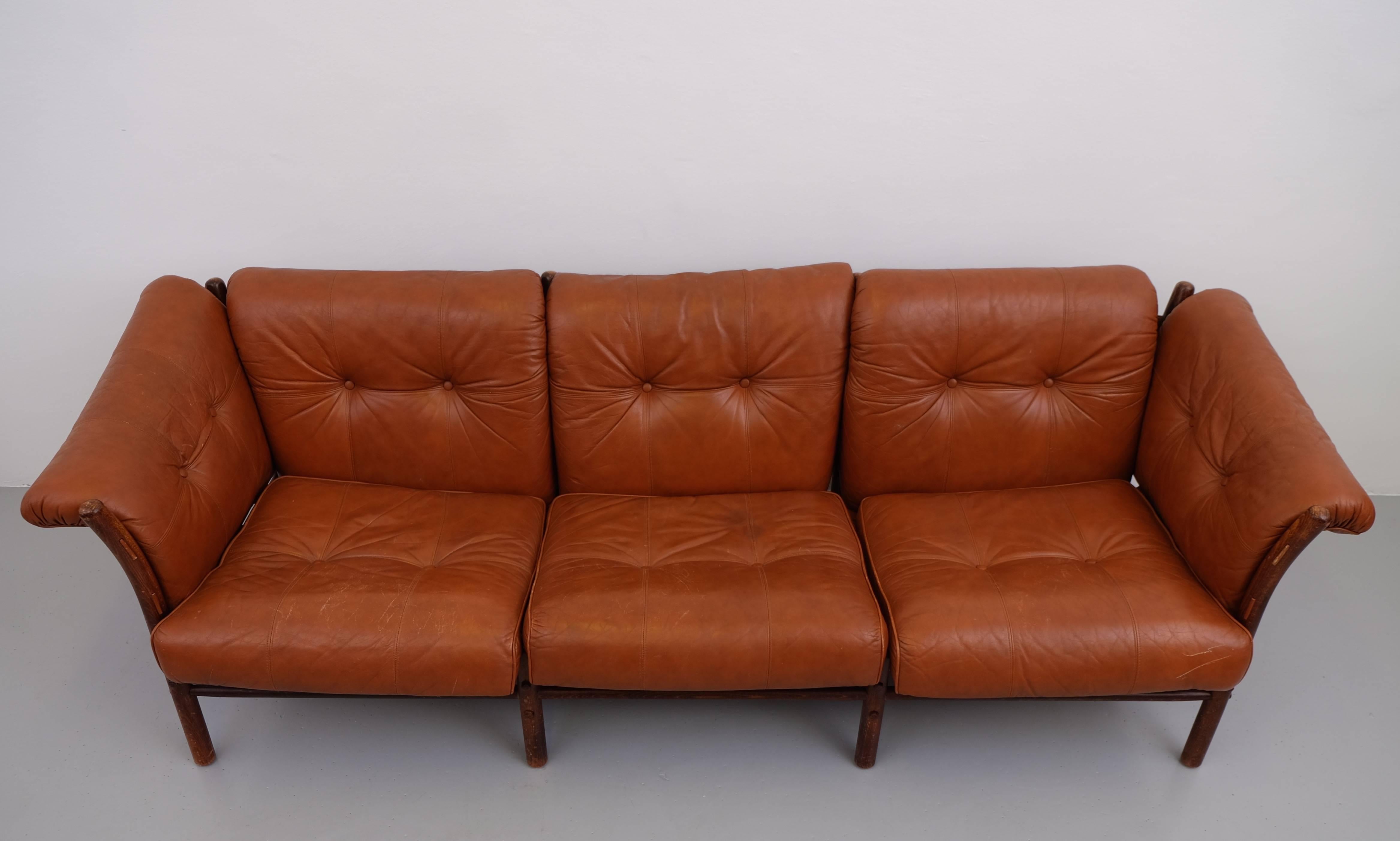Swedish Arne Norell Leather Sofa, Model Ilona, 1960s
