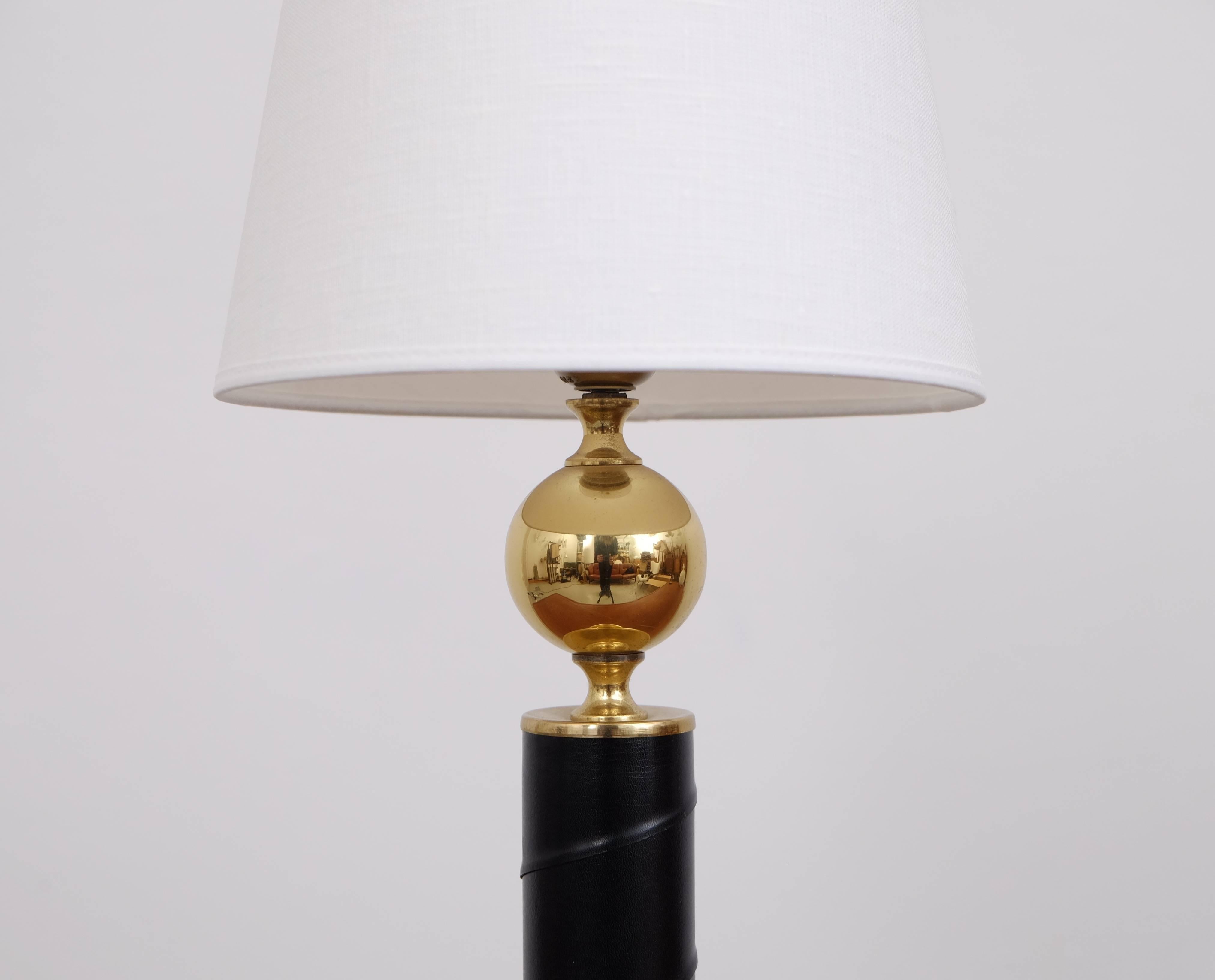 Swedish Brass and Black Leather Table Lamp, 1960s 1