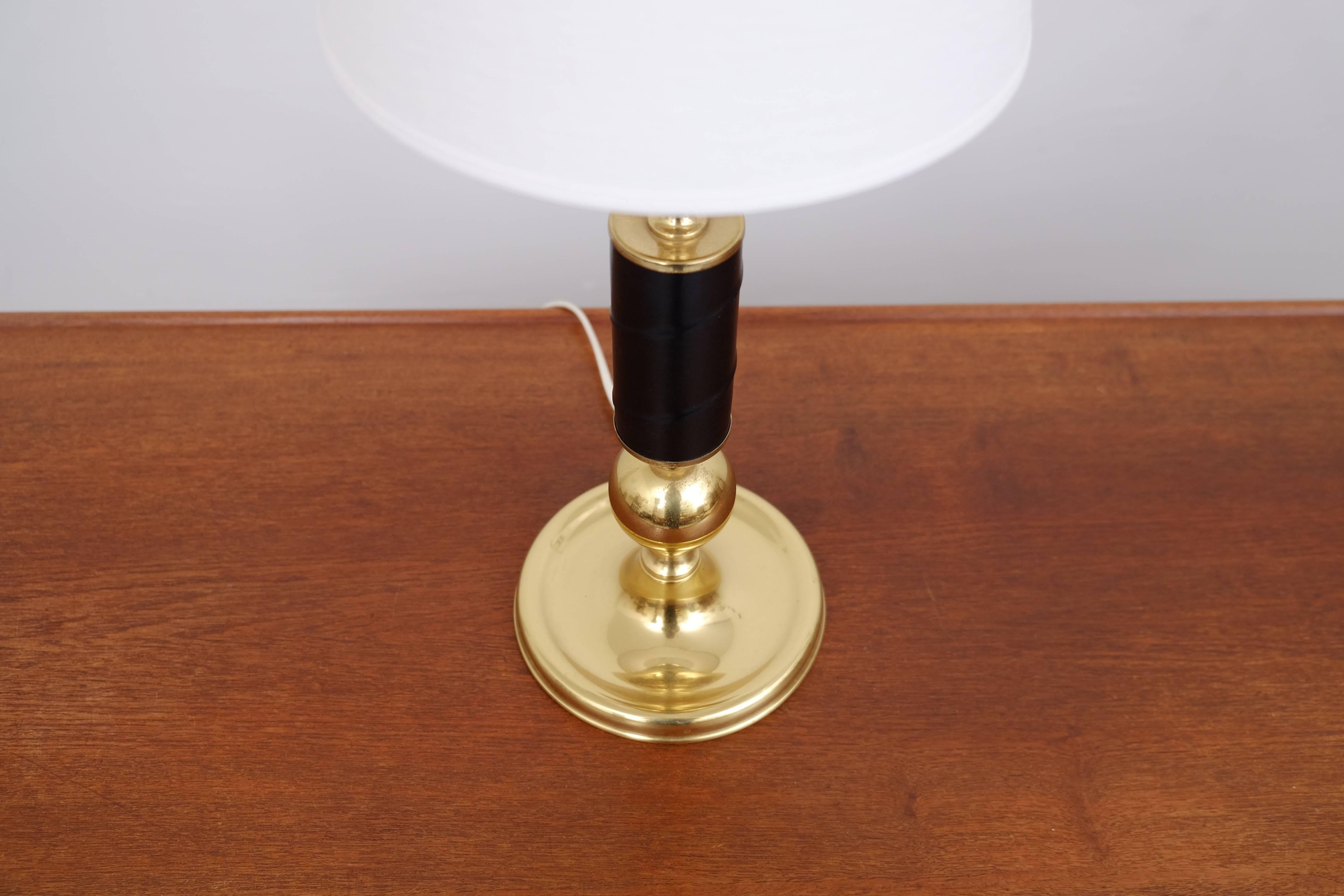 Mid-20th Century Swedish Brass and Black Leather Table Lamp, 1960s