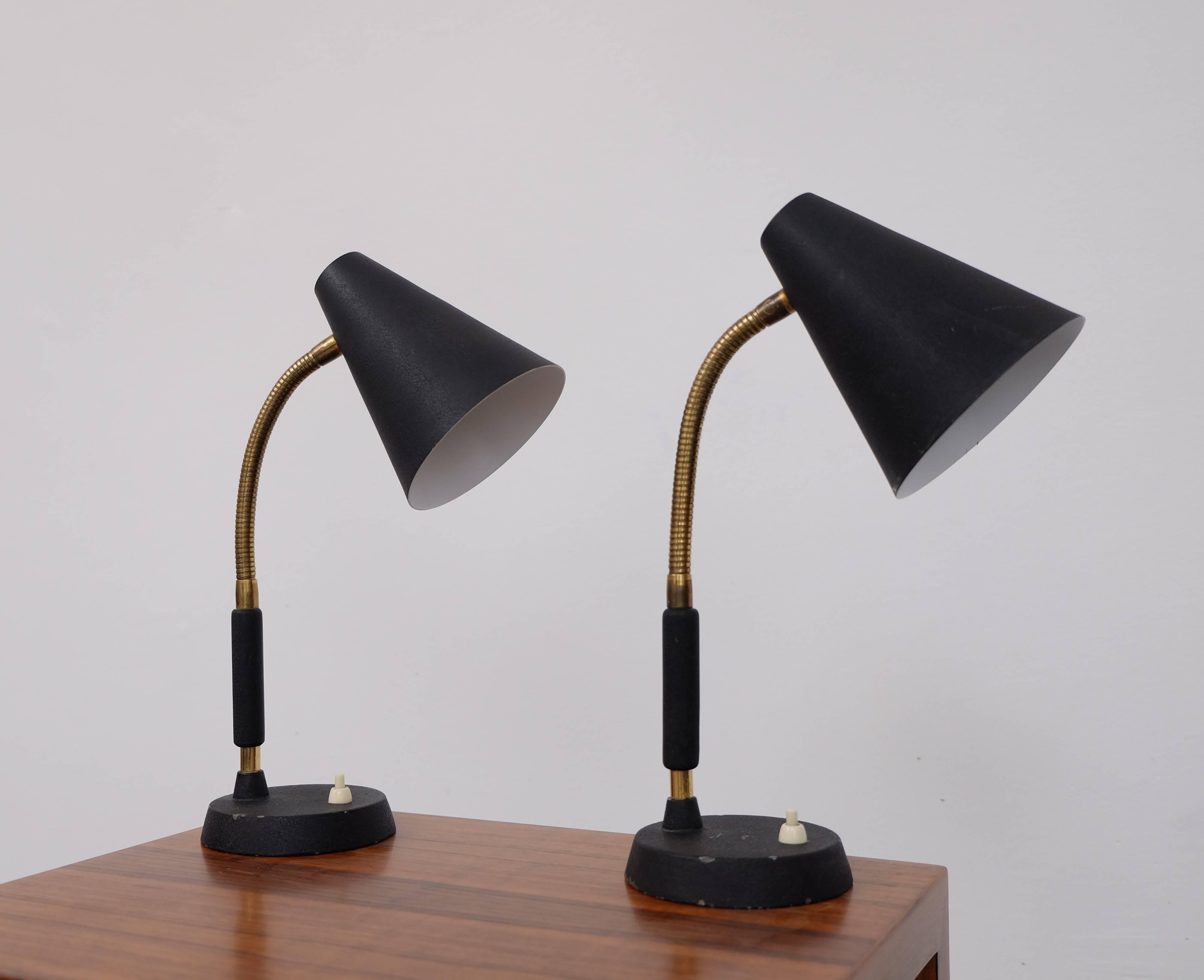 Pair of Swedish Brass Table Lamps, 1950s In Good Condition In Stockholm, SE