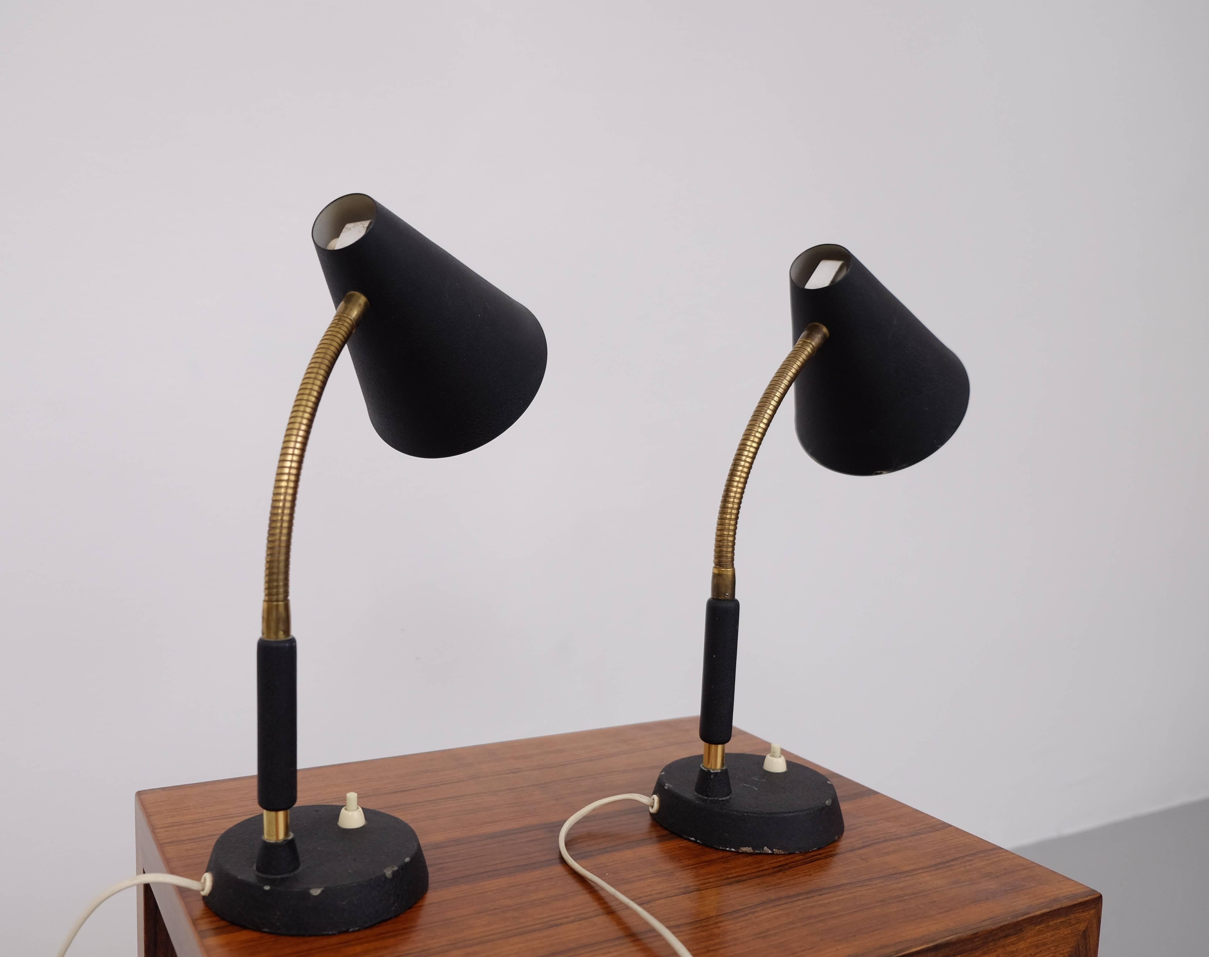 Pair of Swedish Brass Table Lamps, 1950s 1
