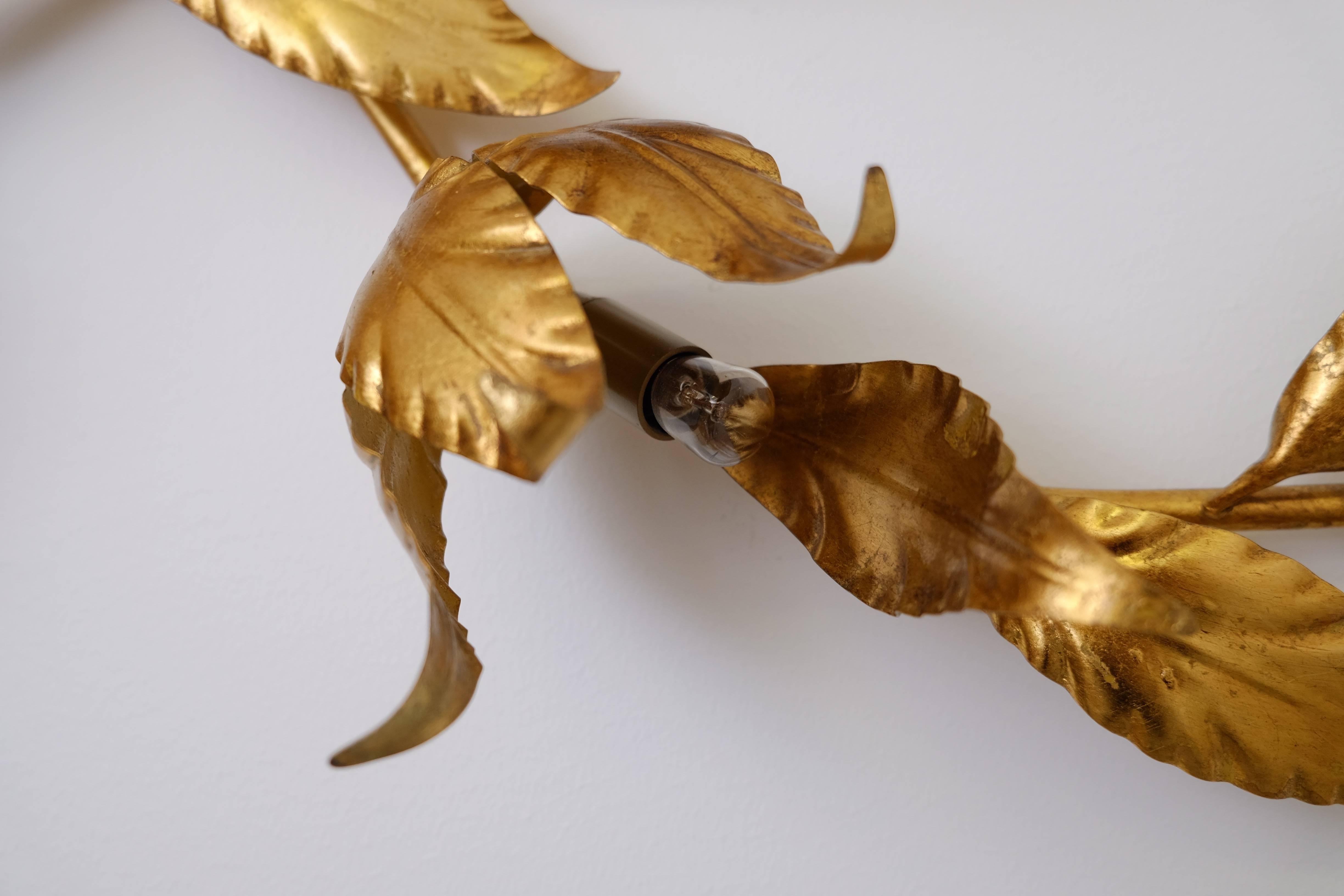 Late 20th Century Italian Wall Lamp Metal Leaf and Flower, 1970s