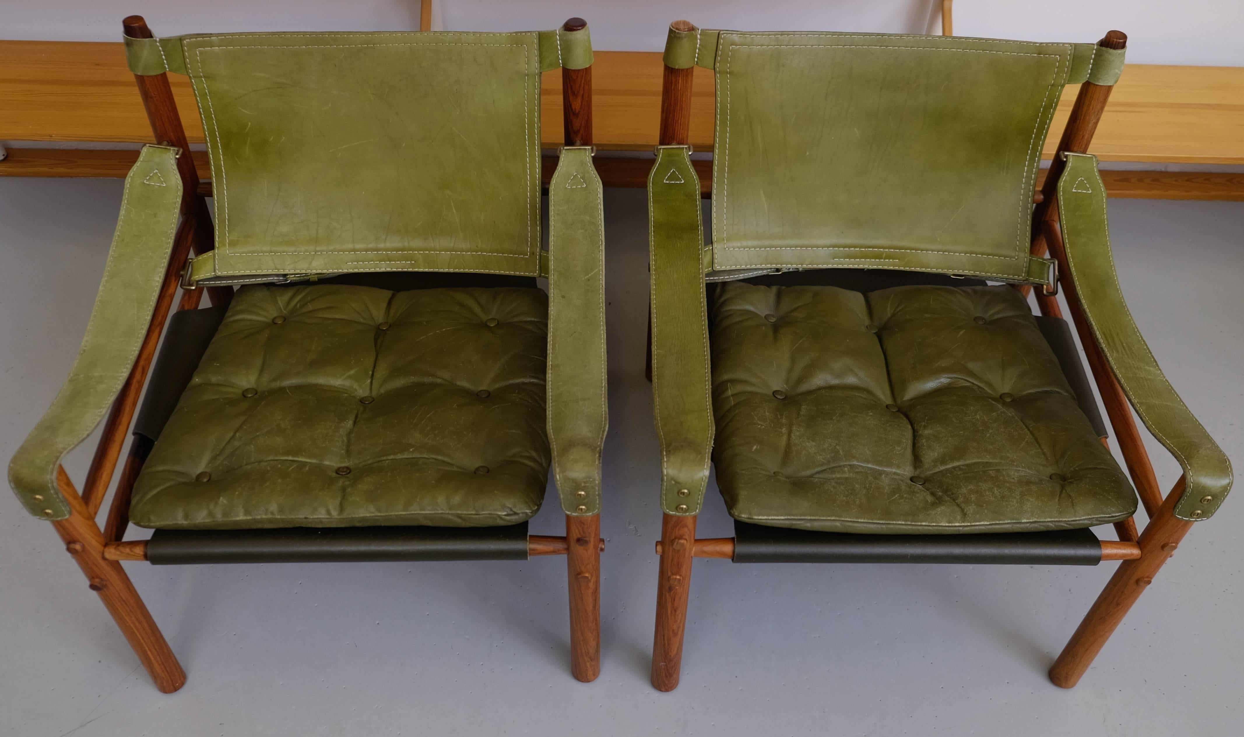 Great pair of safari chairs model name Sirocco. Designed by Arne Norell, produced by Arne Norell AB in Aneby, Sweden.