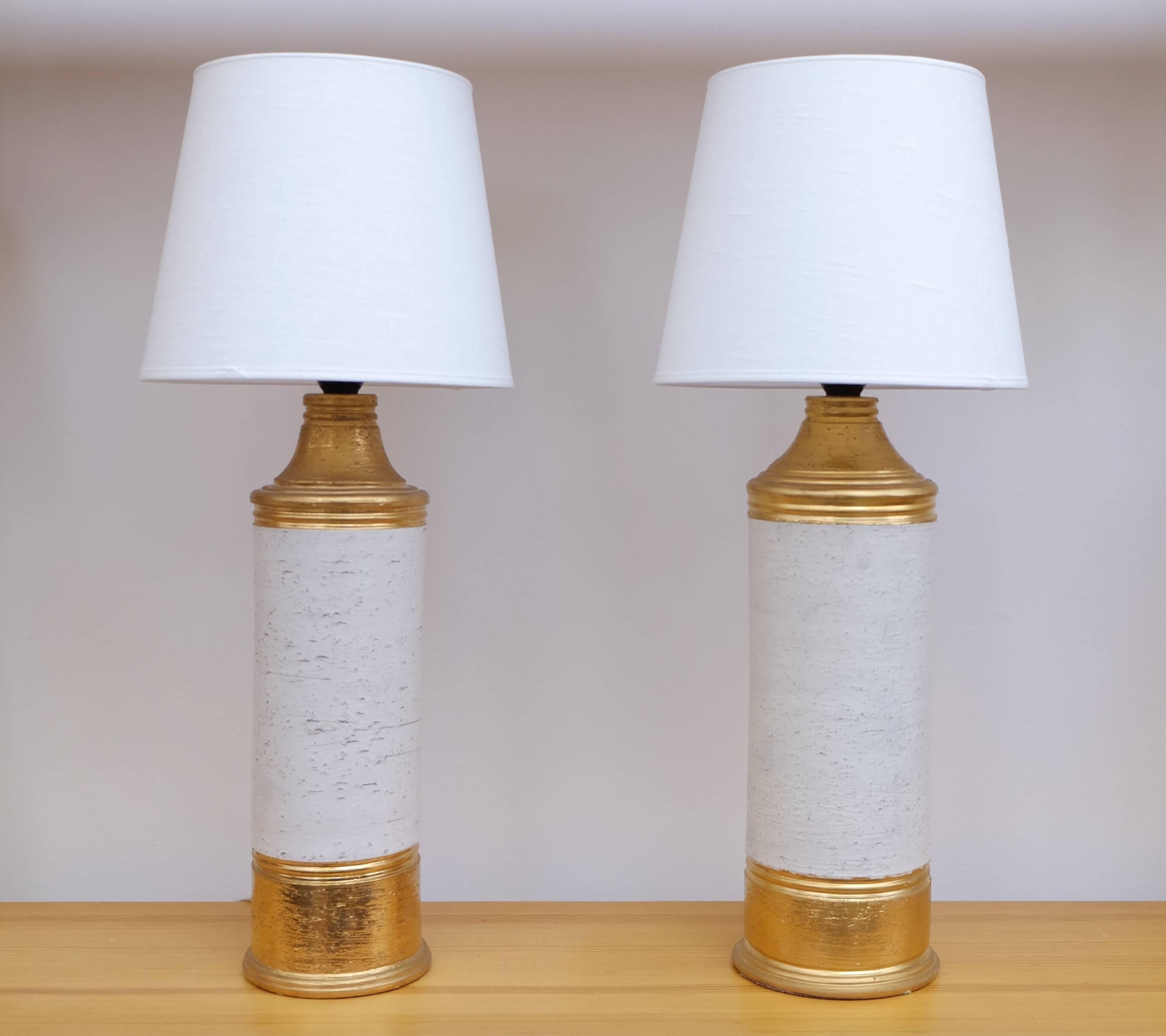Italian Bitossi Gold and Off-White Glazed Table Lamps, 1960s For Sale