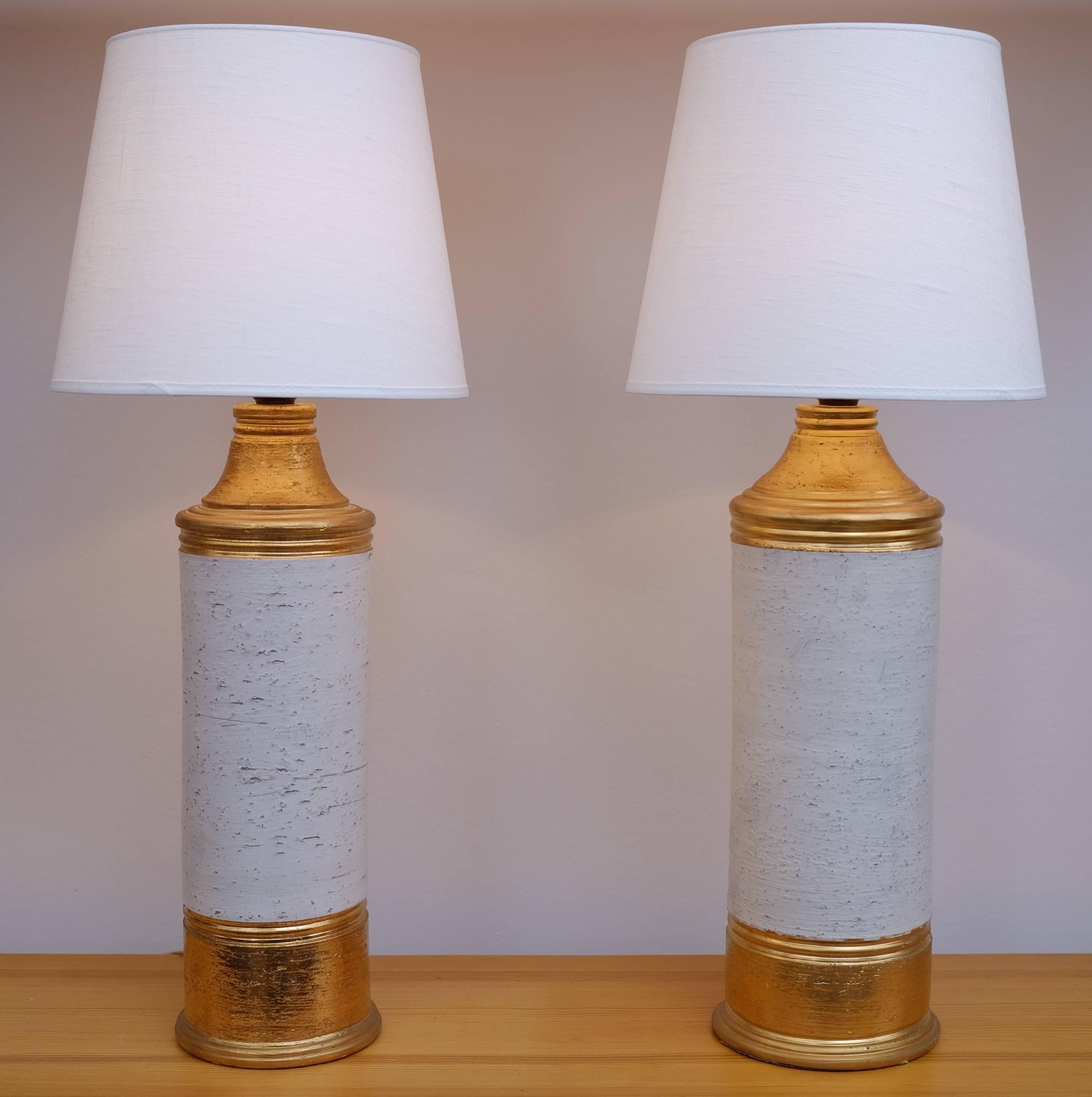 Bitossi Gold and Off-White Glazed Table Lamps, 1960s For Sale 1