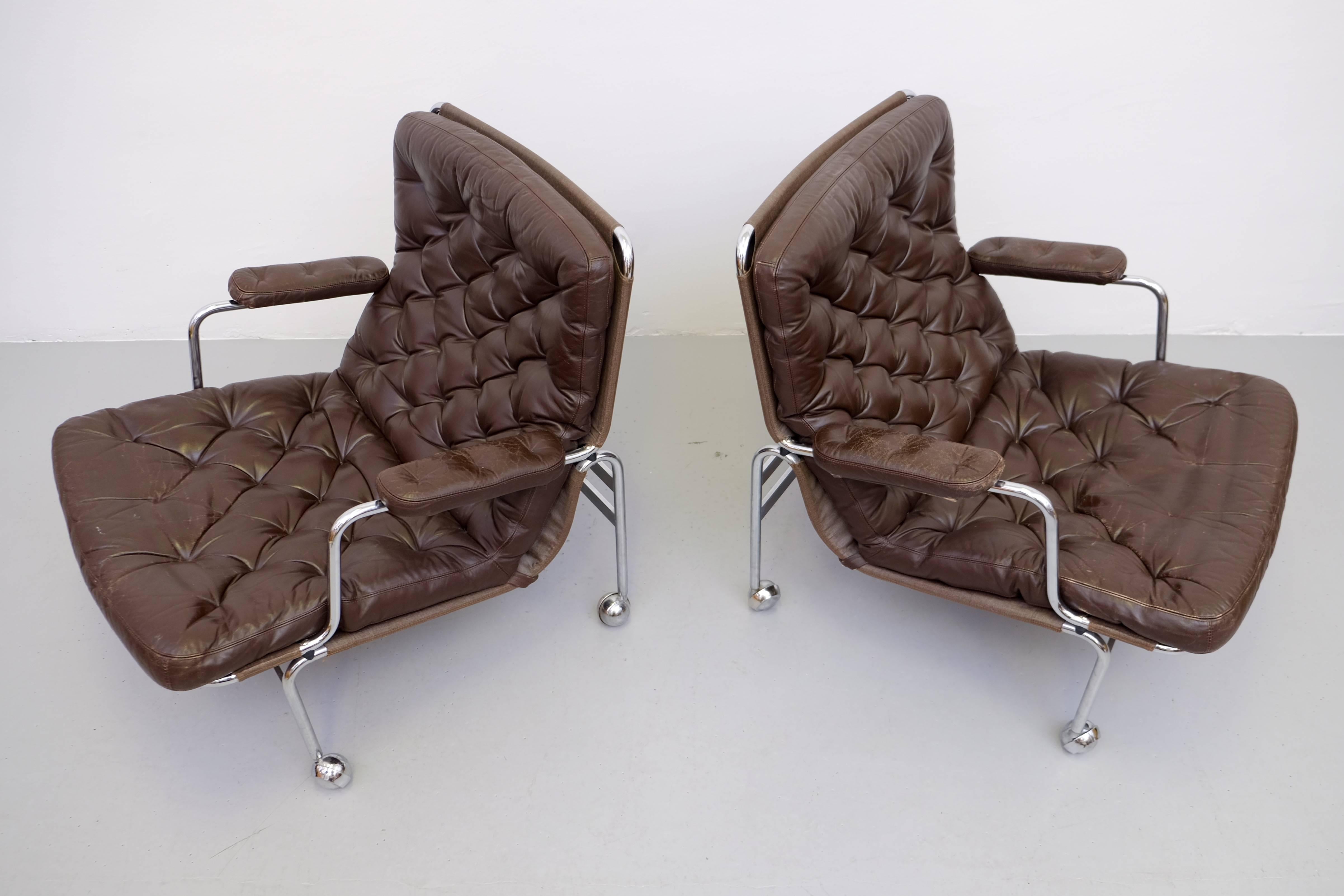 Scandinavian Modern Pair of Easy Chairs Model Karin by Bruno Mathsson, 1960s