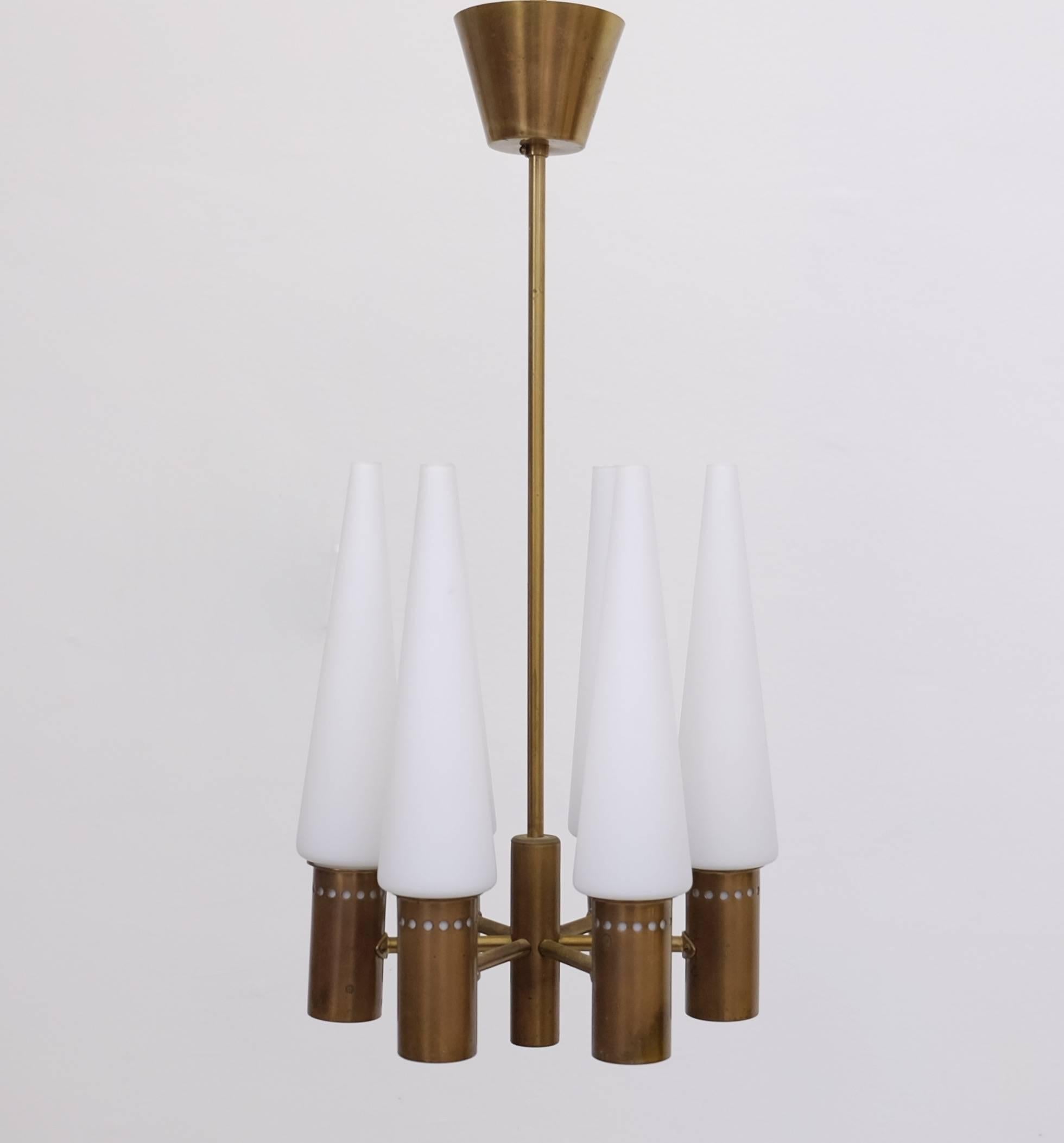 Brass and opaline glass. Produced by Hans-Agne Jakobsson AB in Markaryd, Sweden, 1960s.